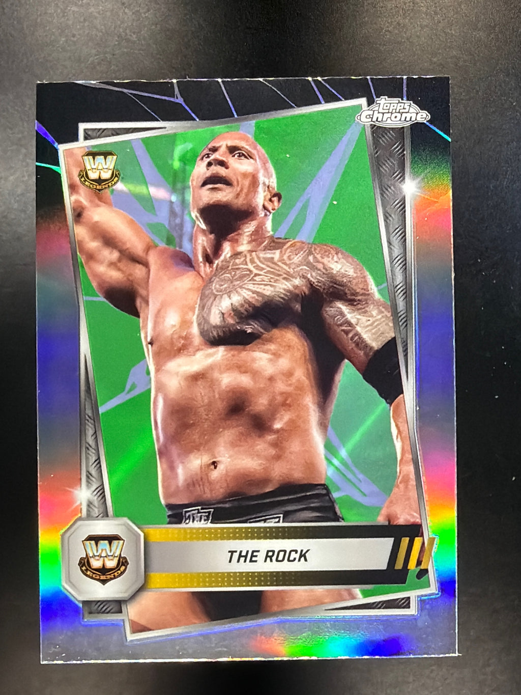 2025 Topps Chrome WWE #10 The Rock Neon Green & Black Refractor