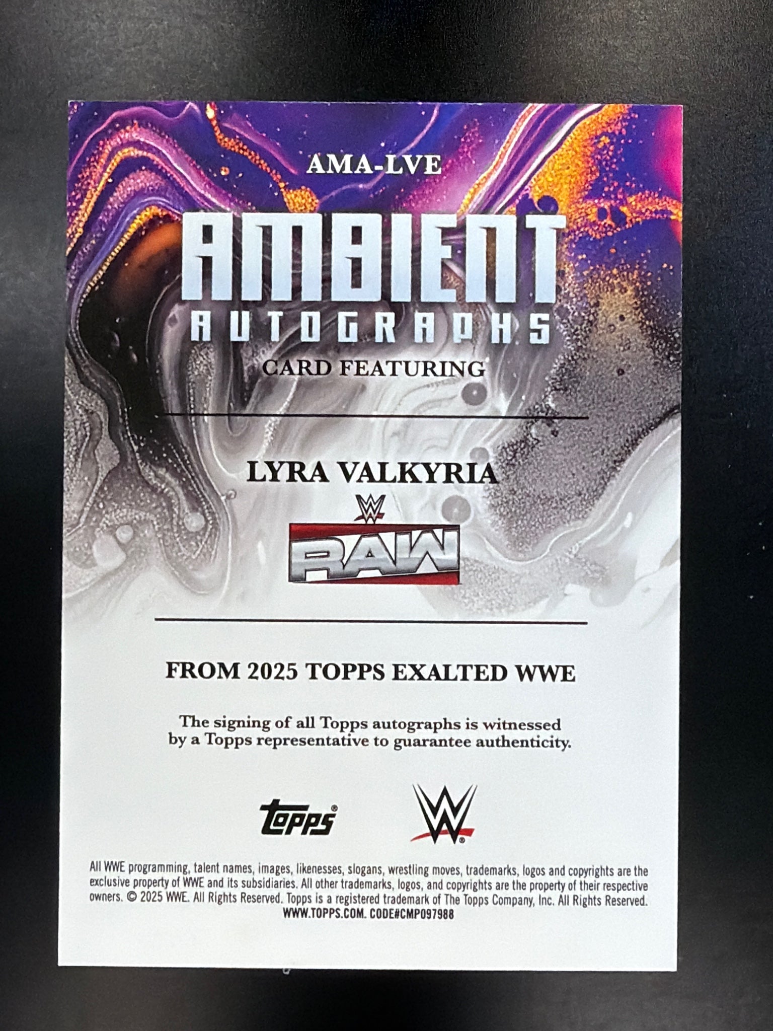 2025 Topps Exalted WWE #AMA-LVE Lyra Valkyria Ambient Autographs Aqua #/99