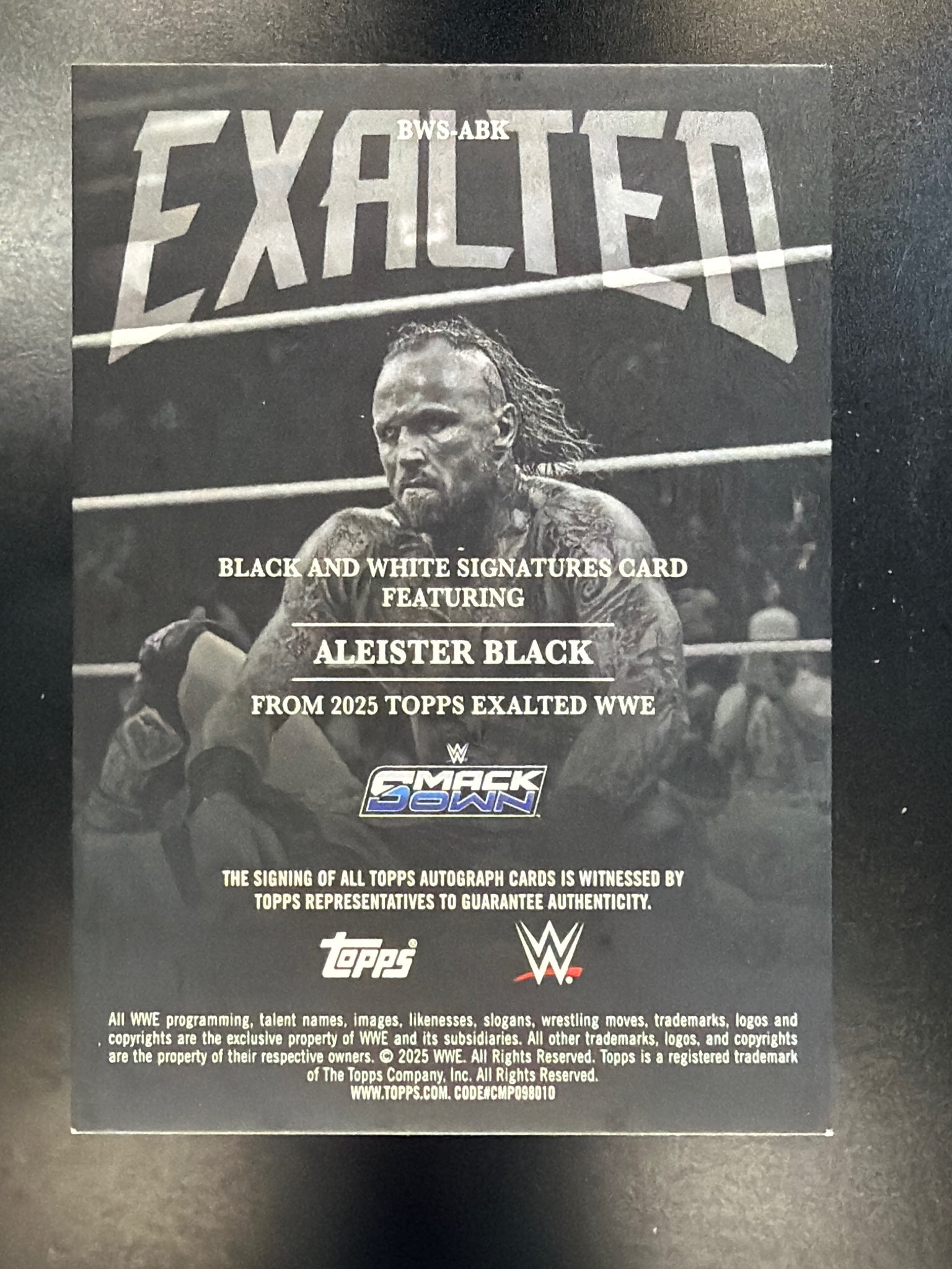 2025 Topps Exalted WWE #BWS-ABK Aleister Black Black and White Signatures