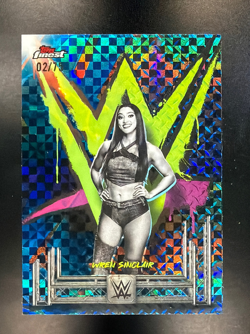 2025 Topps Finest WWE #155 Wren Sinclair Blue Checkerboard #/75