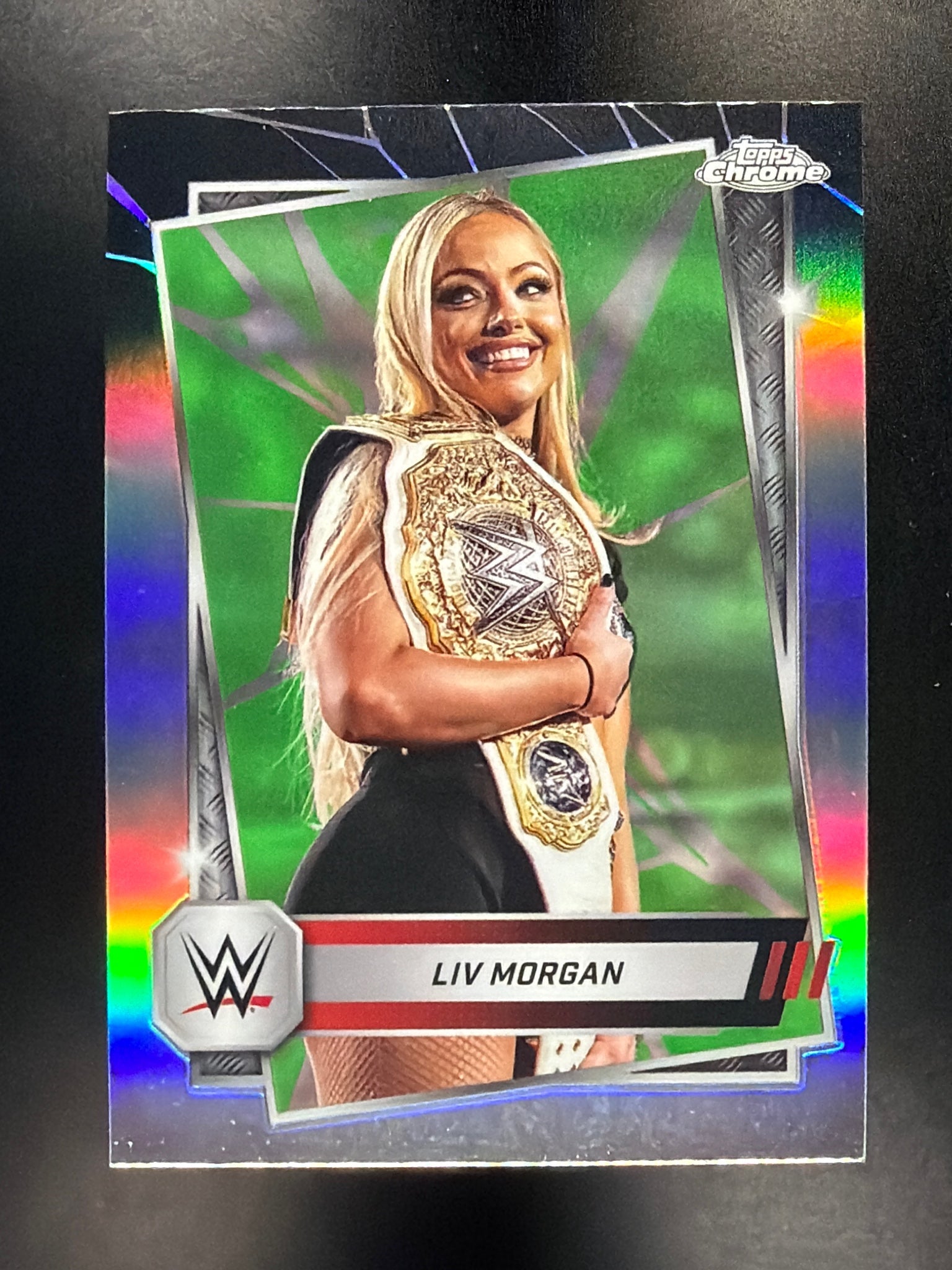 2025 Topps Chrome WWE #146 Liv Morgan Neon Green & Black Refractor