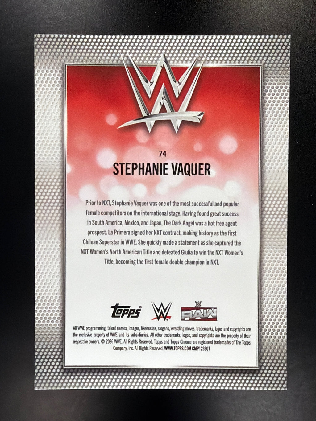 2026 Topps Chrome WWE #74 Stephanie Vaquer Diamond Plate Refractor