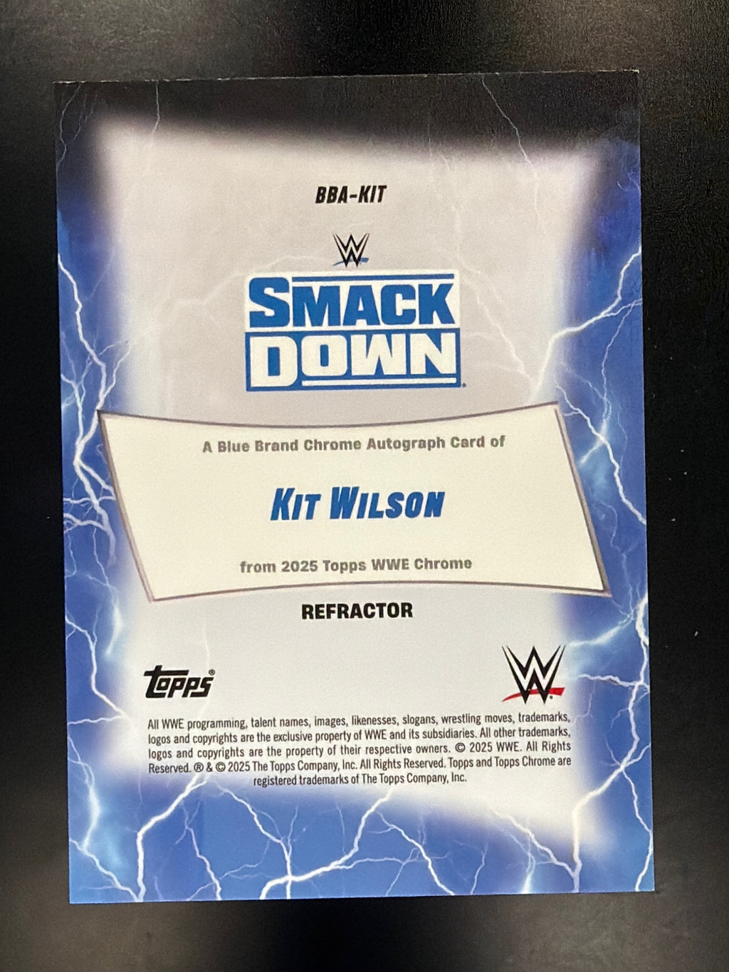2025 Topps Chrome WWE #BBA-KIT Kit Wilson Blue Brand Autographs Refractor #/175