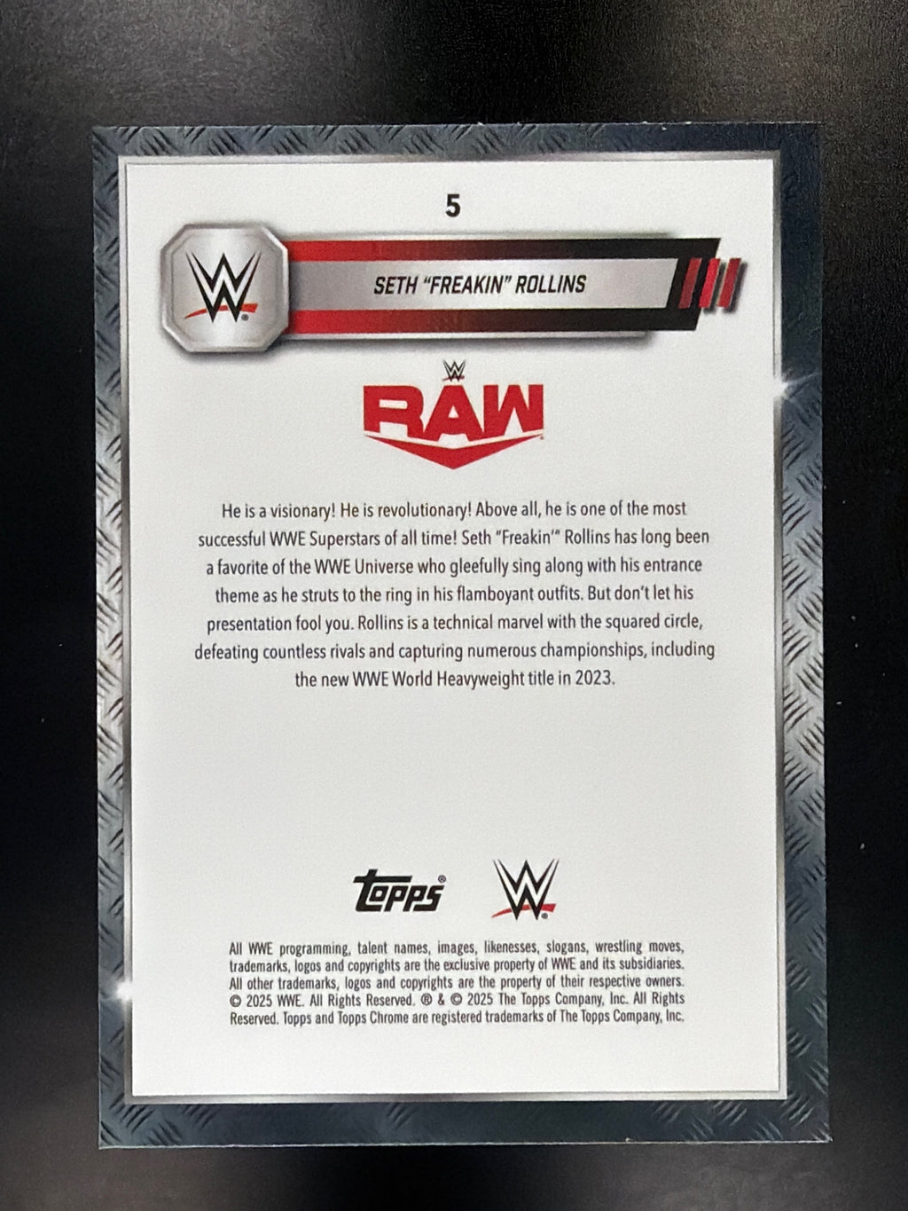 2025 Topps Chrome WWE #5 Seth "Freakin" Rollins Pink Shimmer Refractor
