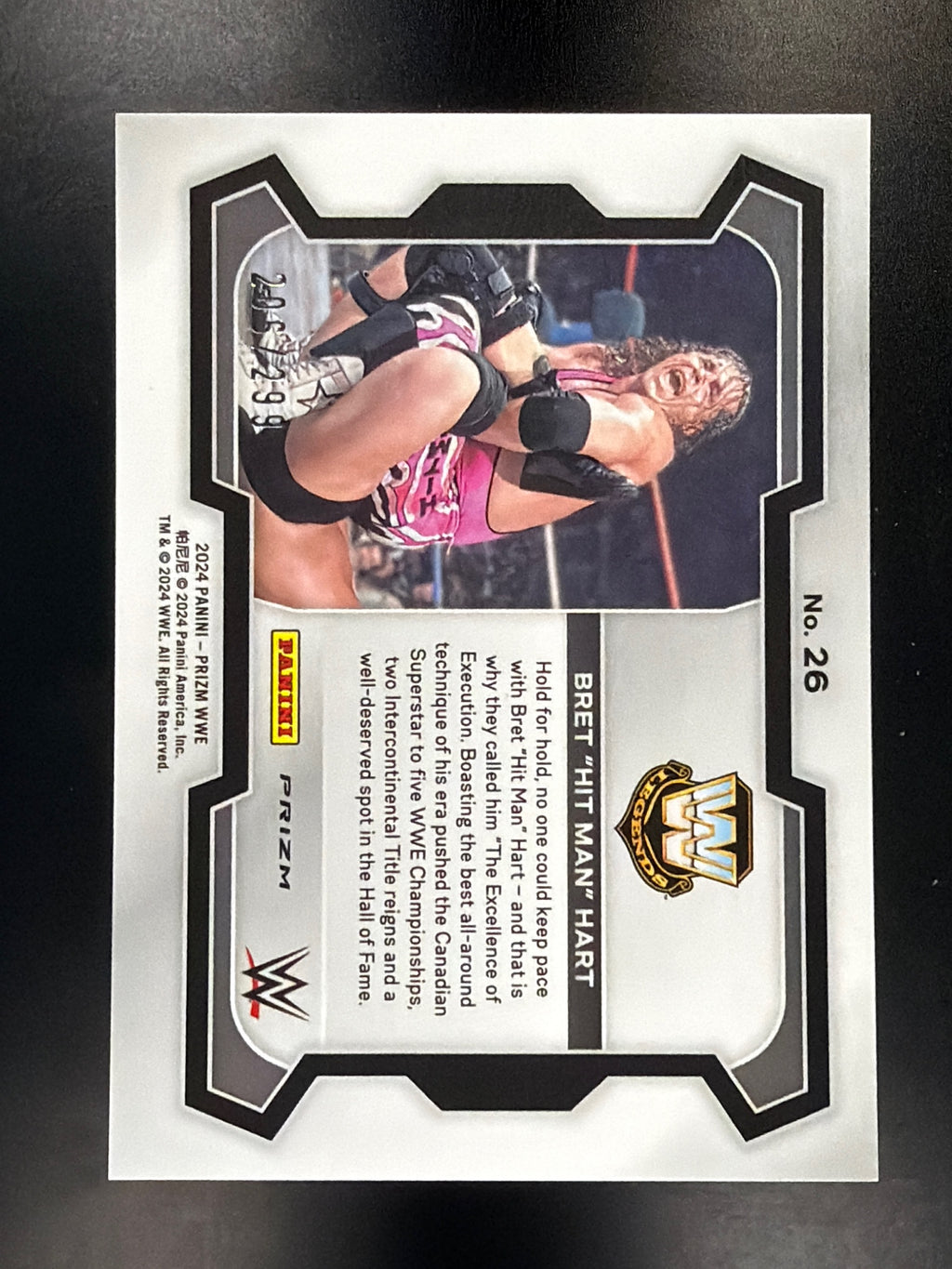 2024 Panini Prizm WWE #26 Bret "Hit Man" Hart Red Prizms #/299