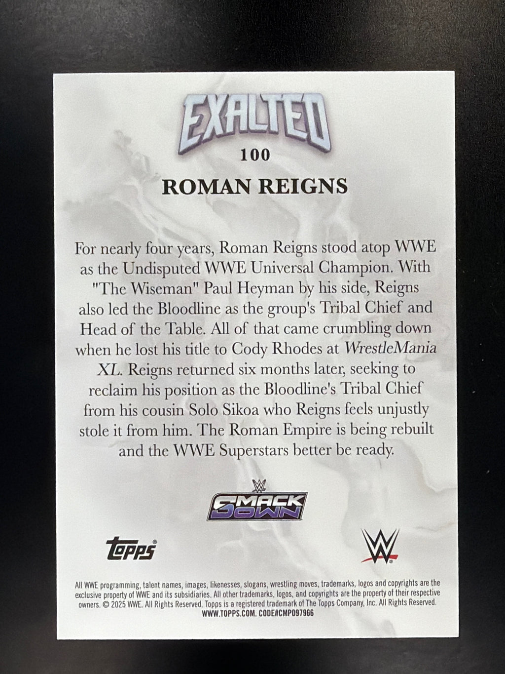 2025 Topps Exalted WWE #100 Roman Reigns White #/150