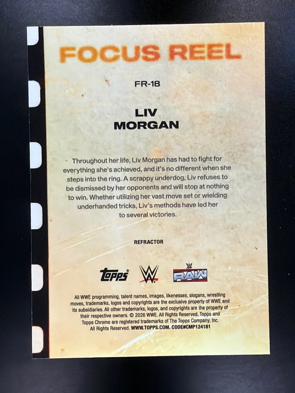 2026 Topps Chrome WWE #FR-18 Liv Morgan Focus Reel Refractor