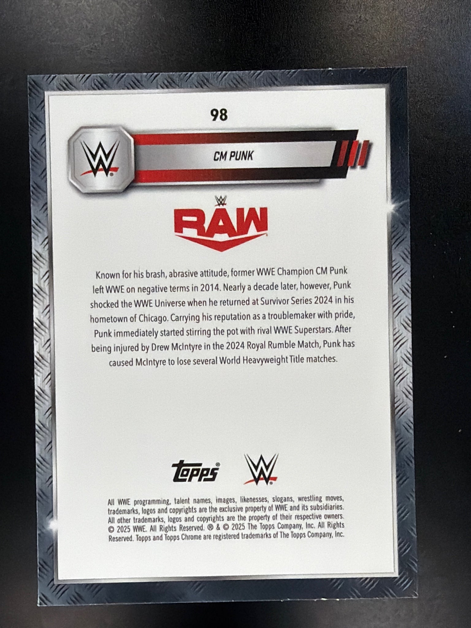 2025 Topps Chrome WWE #98 CM Punk Teal Lazer Refractor #/175