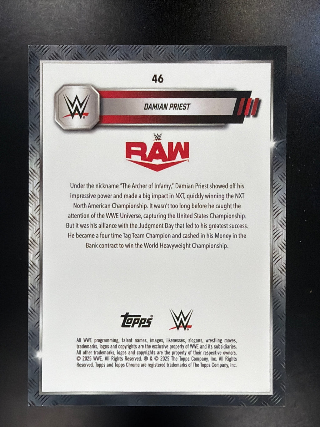 2025 Topps Chrome WWE #46 Damian Priest Steel Cage Refractor #/37
