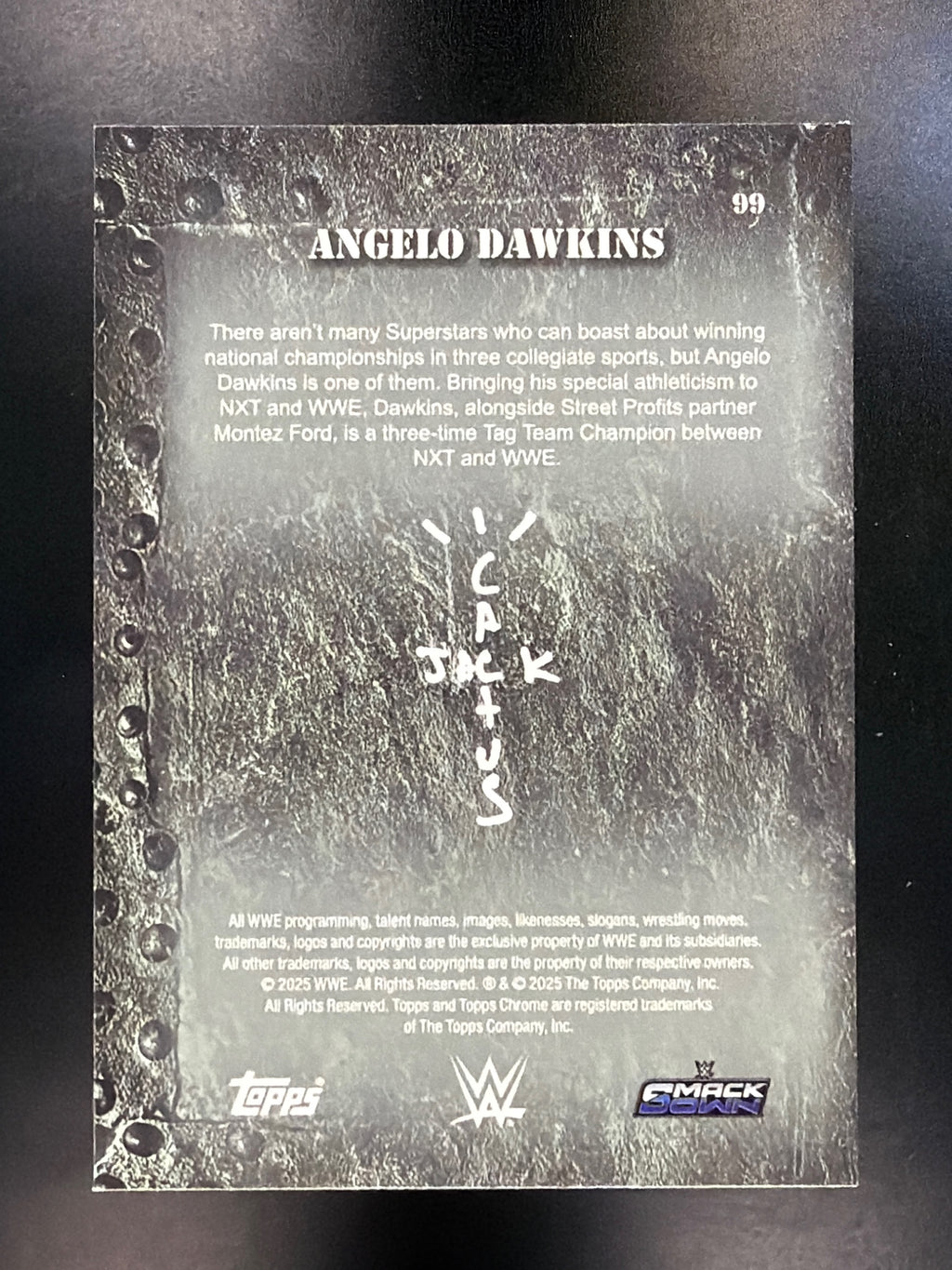 2025 Topps Chrome WWE x Cactus Jack #99 Angelo Dawkins Aqua Shimmer #/199