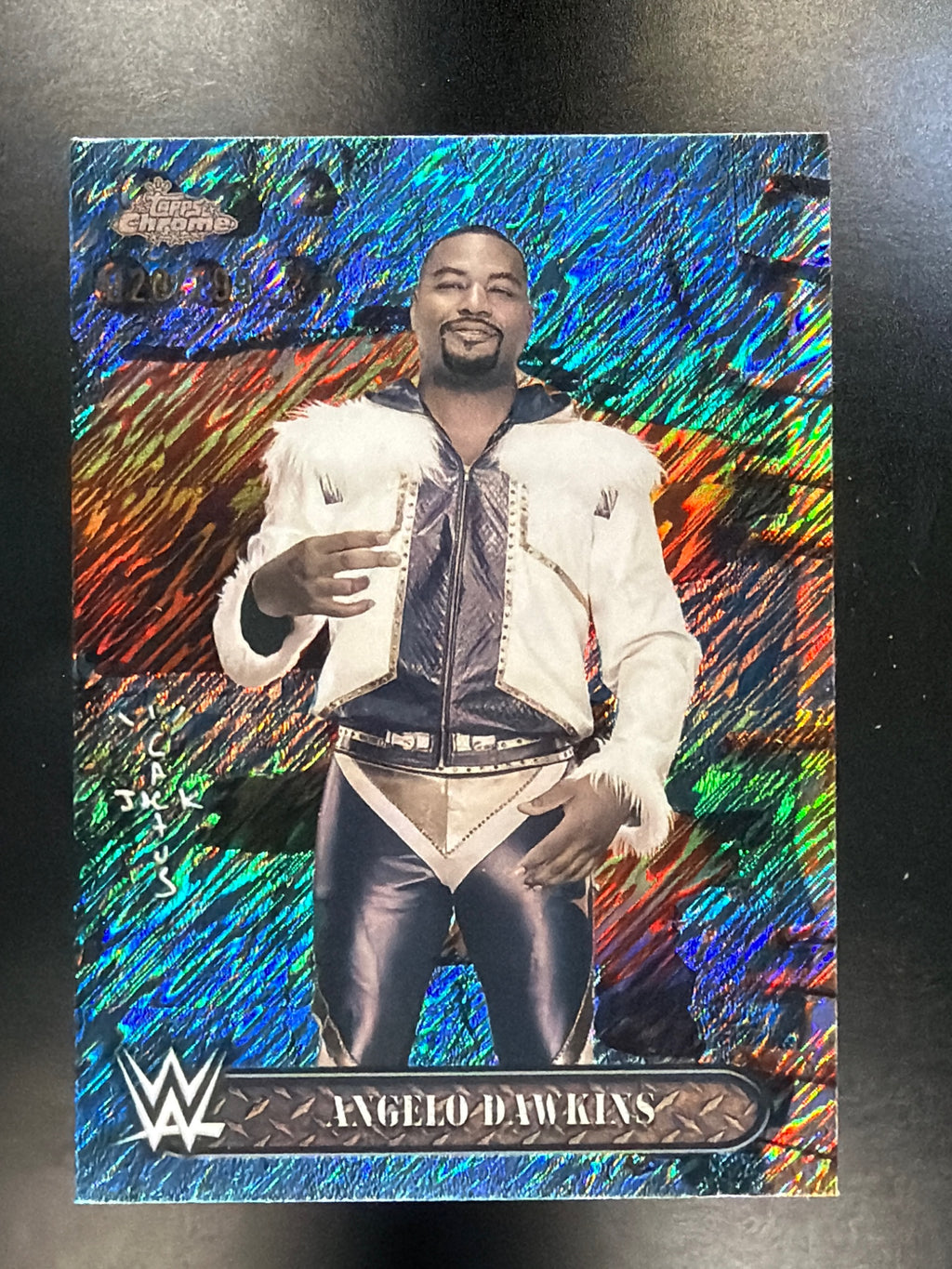 2025 Topps Chrome WWE x Cactus Jack #99 Angelo Dawkins Aqua Shimmer #/199