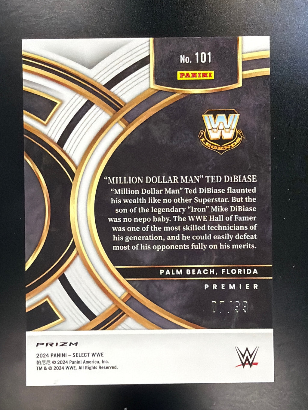 2024 Panini Select WWE #101 "Million Dollar Man" Ted DiBiase Purple Prizms #/99