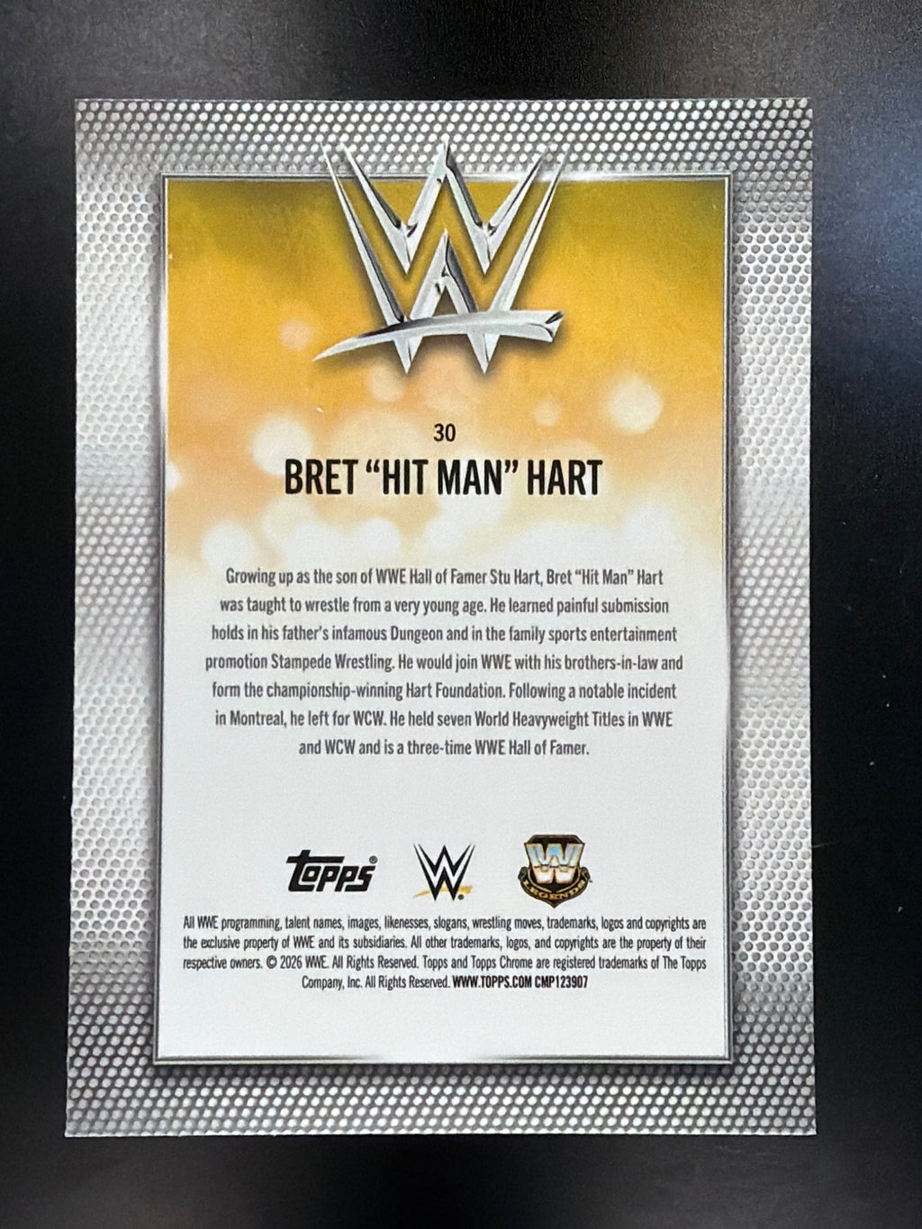2026 Topps Chrome WWE #30 Bret "Hit Man" Hart Sonar Refractor