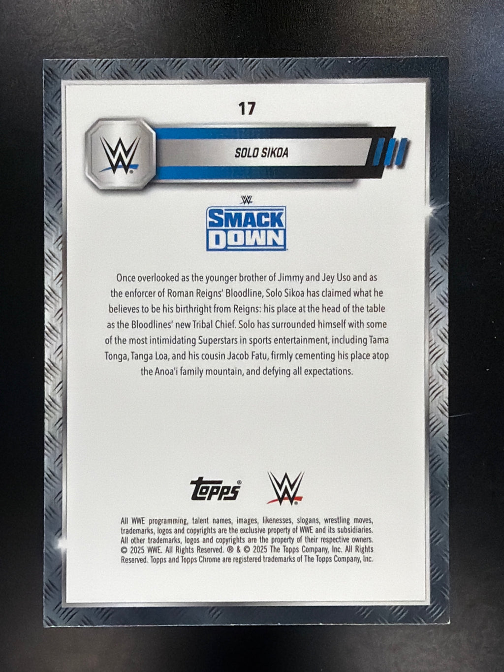 2025 Topps Chrome WWE #17 Solo Sikoa Purple Refractor