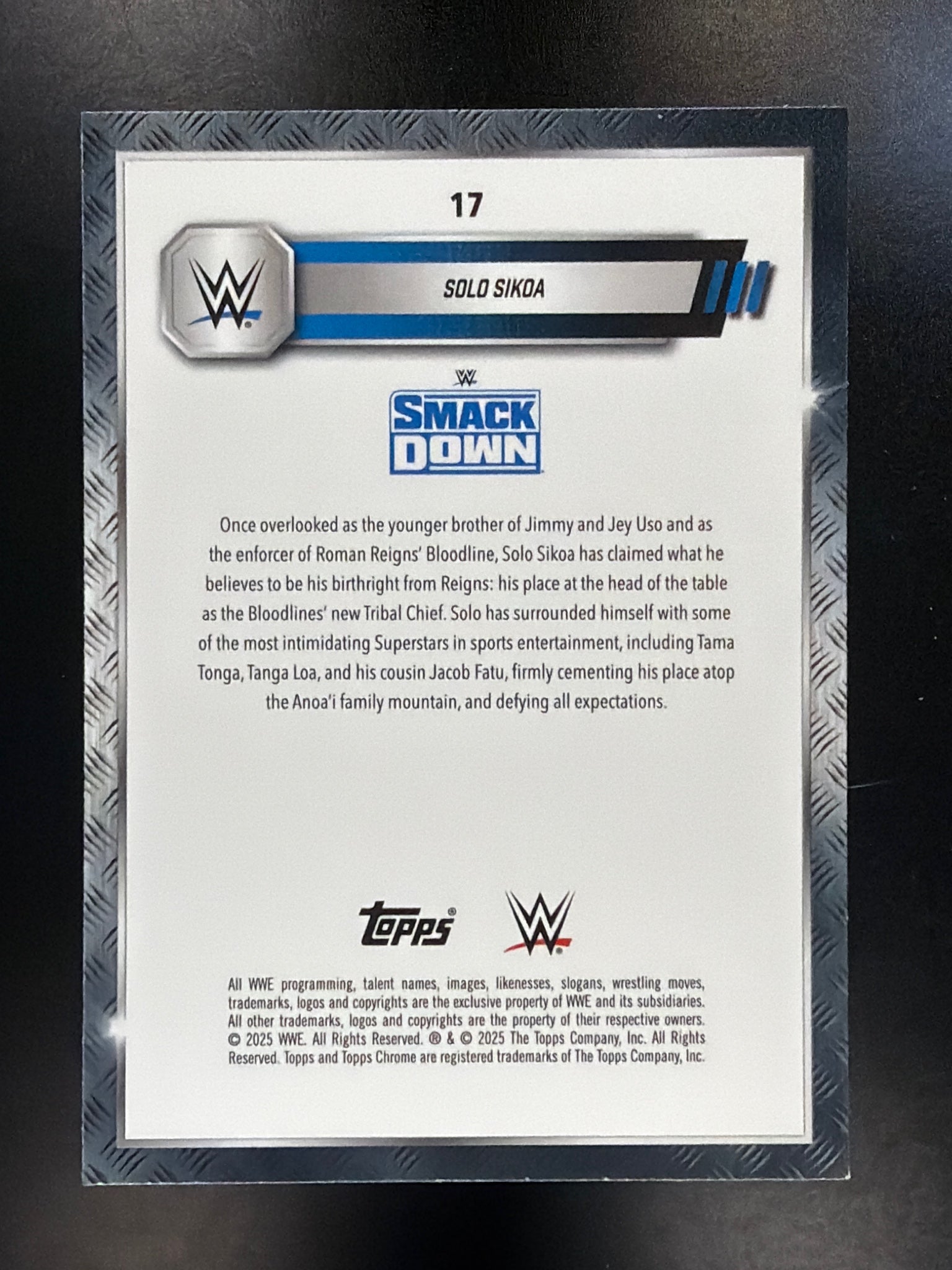 2025 Topps Chrome WWE #17 Solo Sikoa Purple Refractor