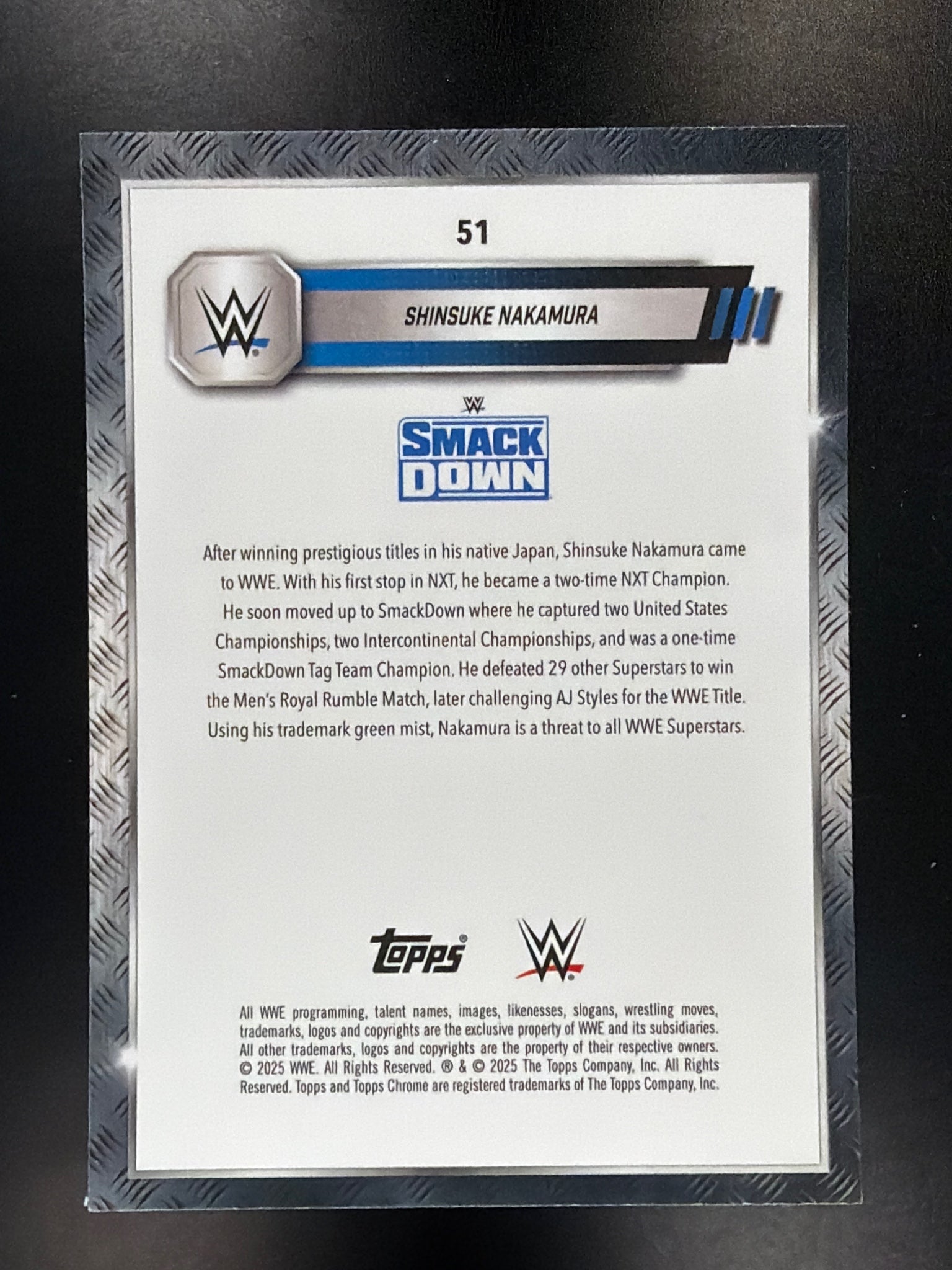 2025 Topps Chrome WWE #51 Shinsuke Nakamura Aqua Shimmer Refractor #/199