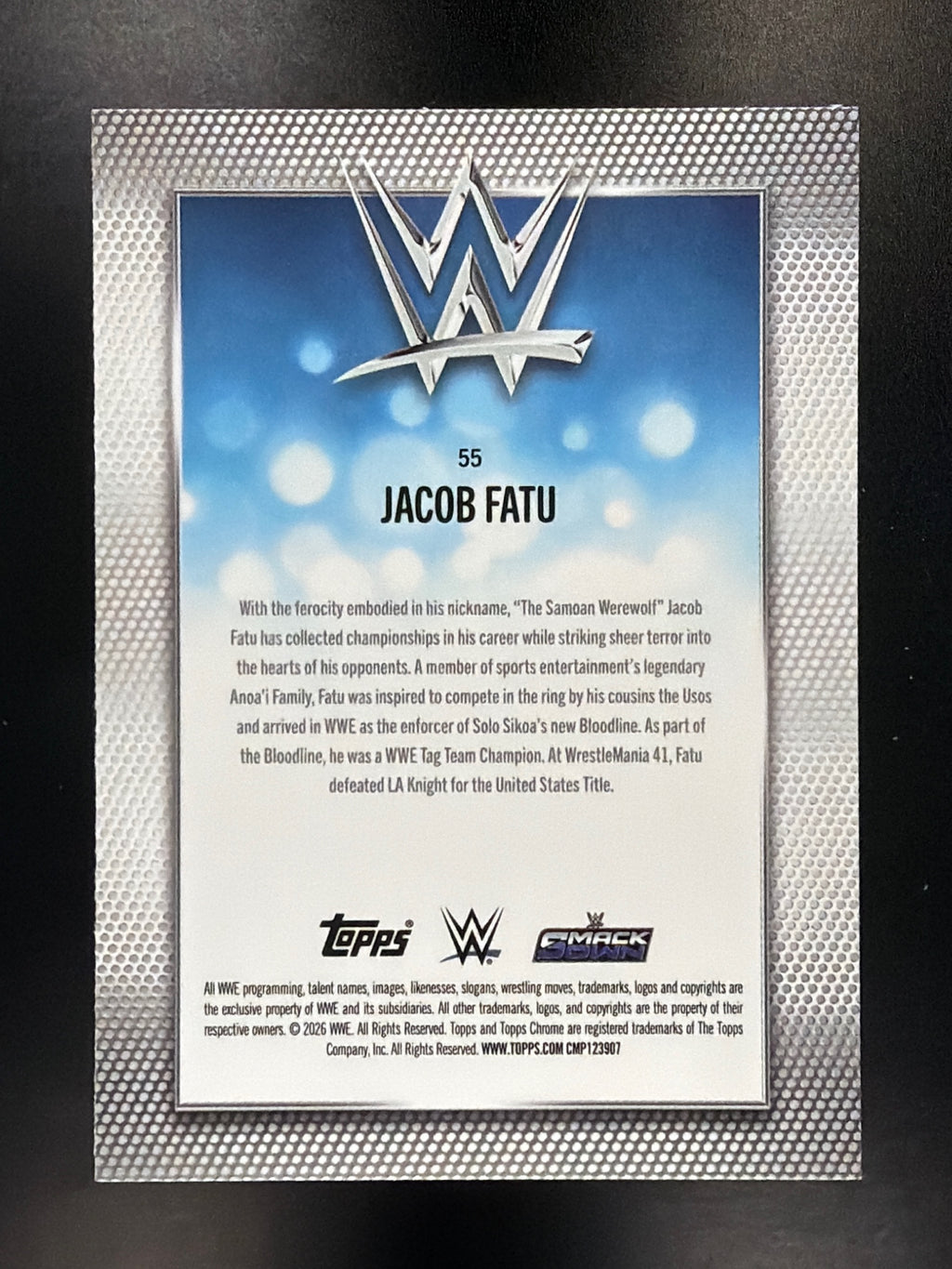 2026 Topps Chrome WWE #55 Jacob Fatu Green Refractor #/99