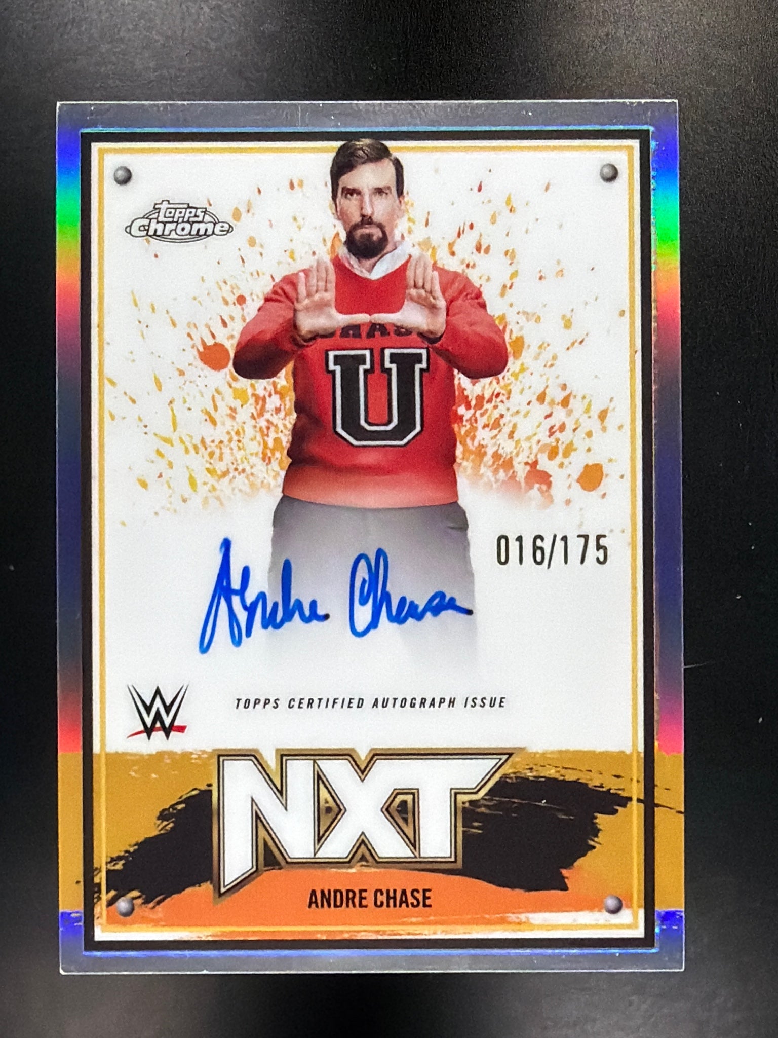 2025 Topps Chrome WWE #NXT-ACH Andre Chase NXT Autographs Refractor #/175