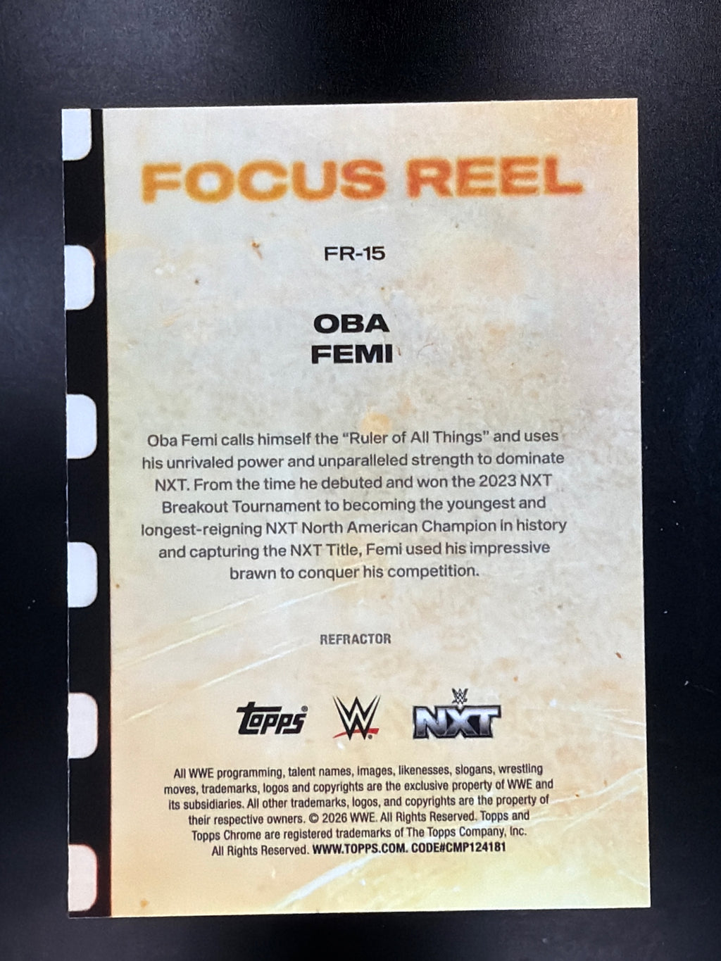 2026 Topps Chrome WWE #FR-15 Oba Femi Focus Reel Refractor