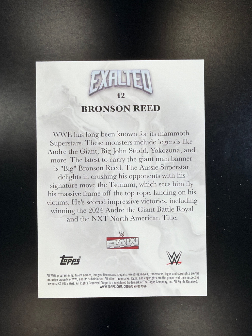 2025 Topps Exalted WWE #42 Bronson Reed Aqua #/99