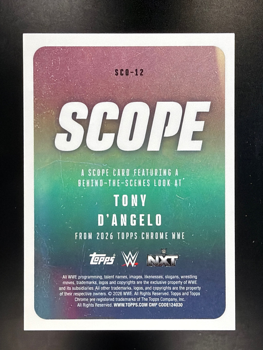 2026 Topps Chrome WWE #SCO-12 Tony D'Angelo Scope Orange Refractor #/25