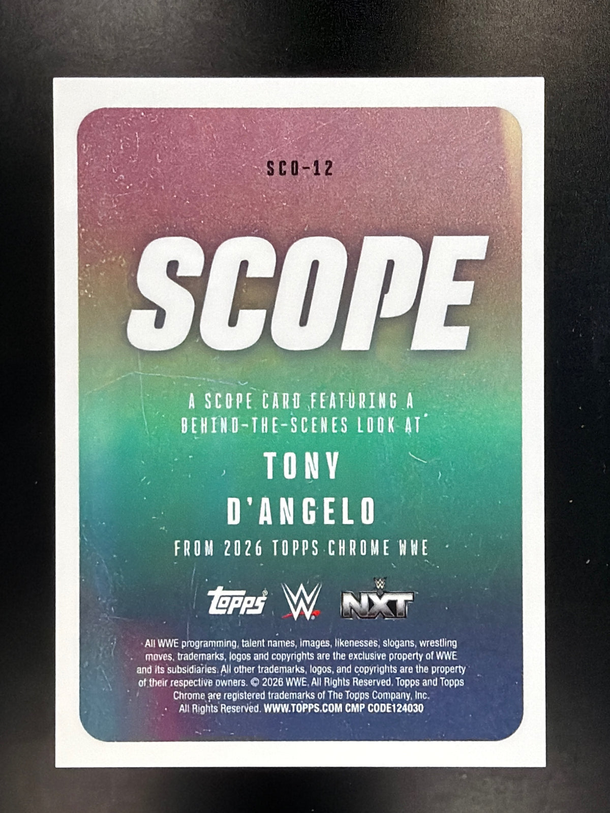 2026 Topps Chrome WWE #SCO-12 Tony D'Angelo Scope Orange Refractor #/25