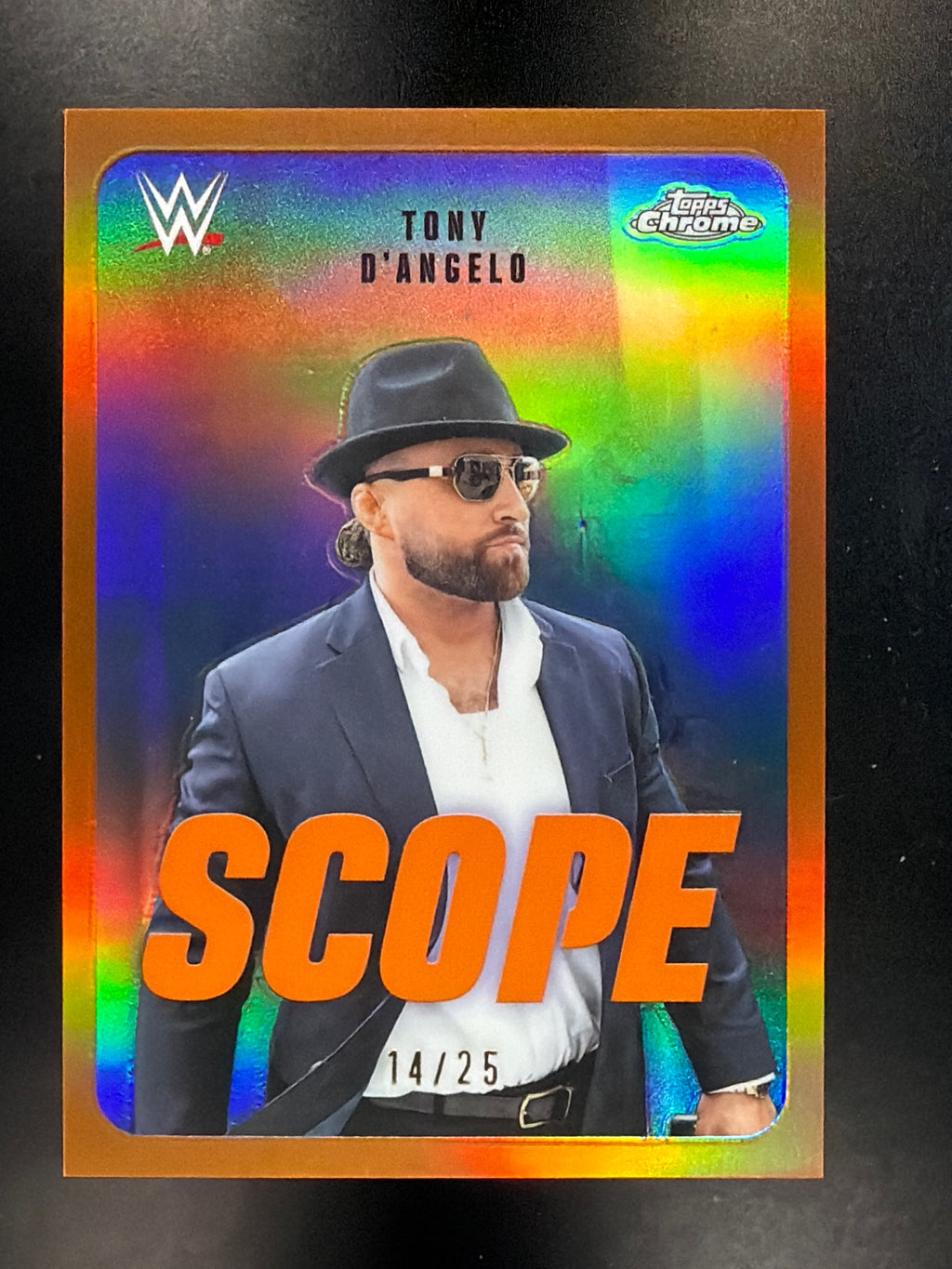 2026 Topps Chrome WWE #SCO-12 Tony D'Angelo Scope Orange Refractor #/25