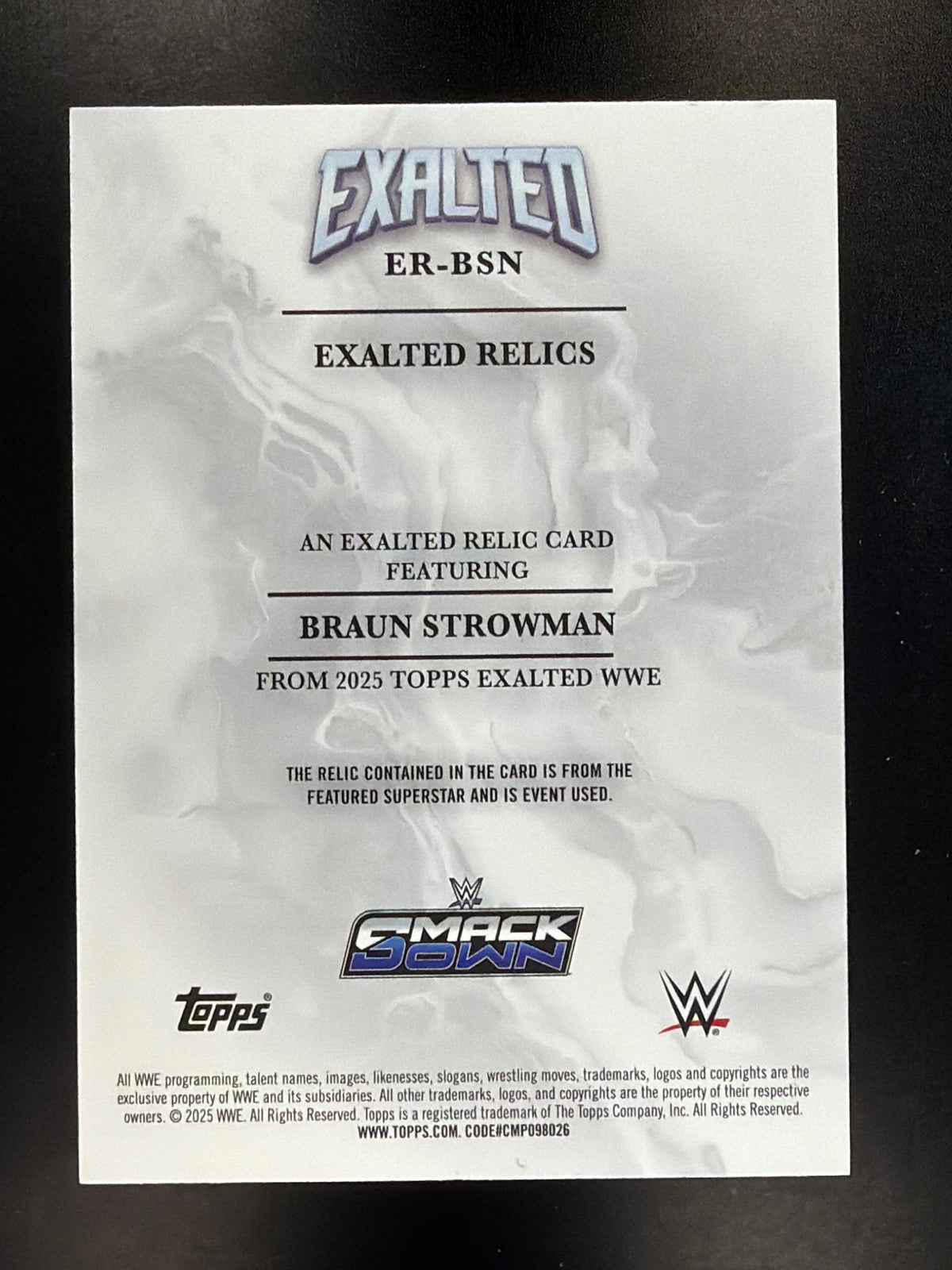 2025 Topps Exalted WWE #ER-BSN Braun Strowman Exalted Relics