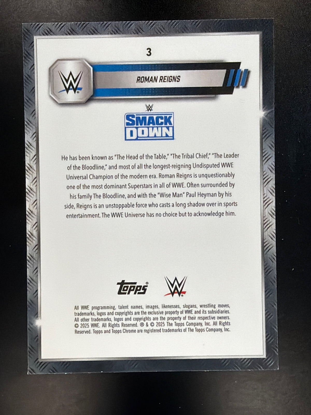 2025 Topps Chrome WWE #3 Roman Reigns Purple Refractor