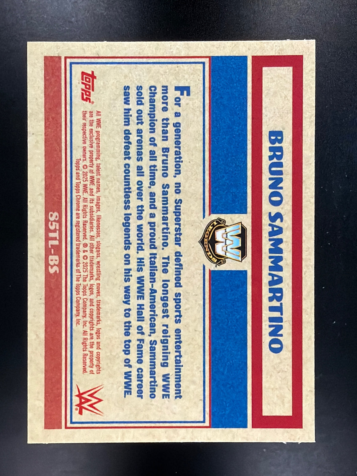 2025 Topps Chrome WWE #85TL-BS Bruno Sammartino 1985 Topps Legends Green #/99