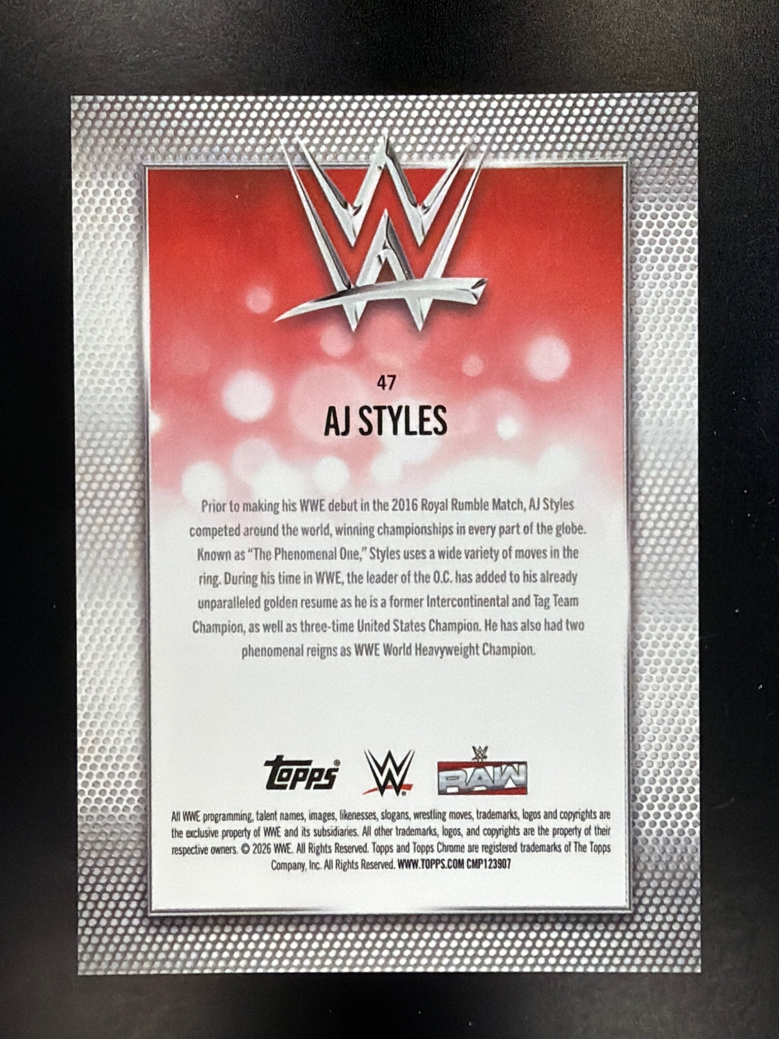 2026 Topps Chrome WWE #47 AJ Styles Gold Refractor #/50