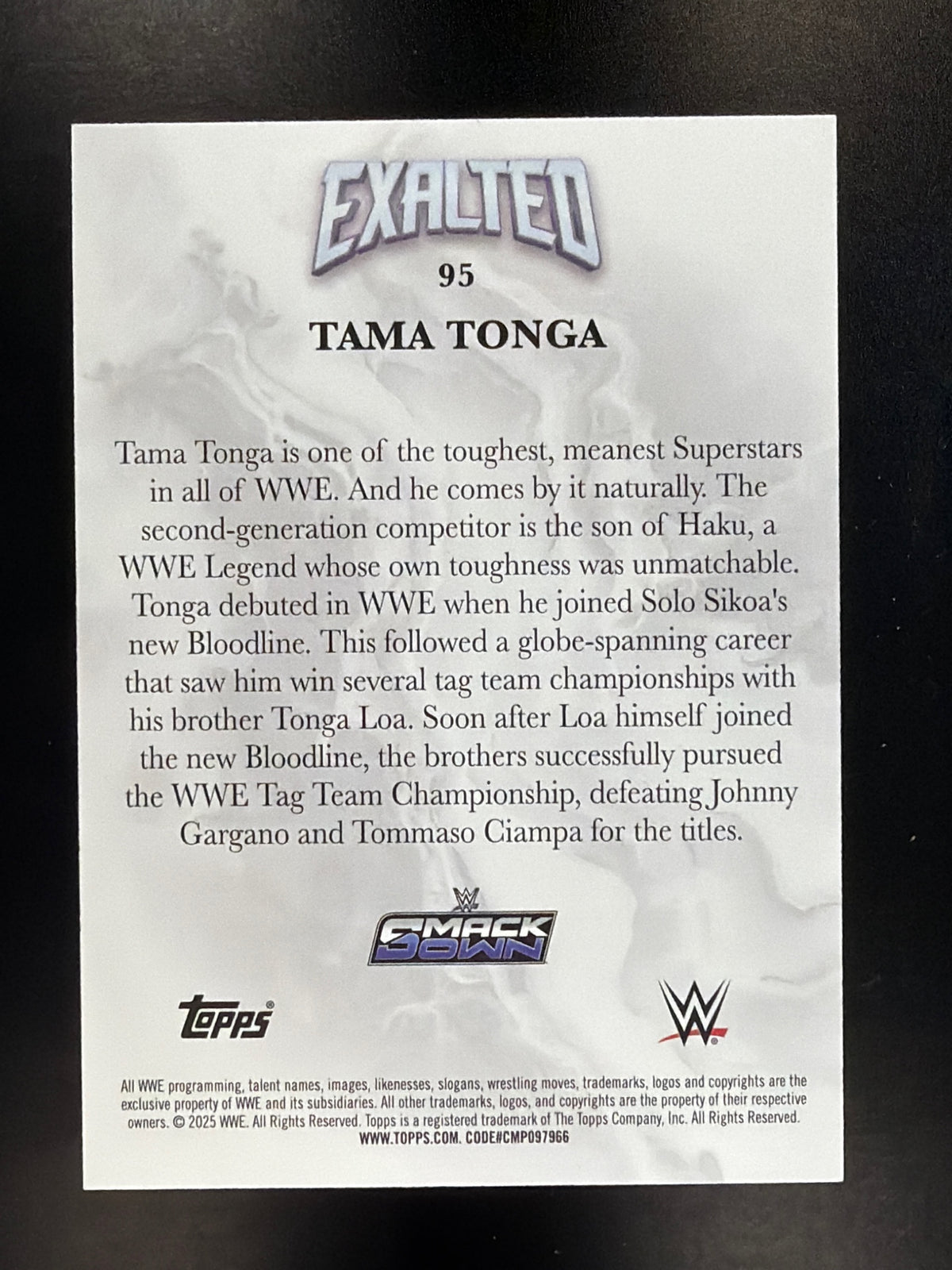 2025 Topps Exalted WWE #95 Tama Tonga Aqua #/99