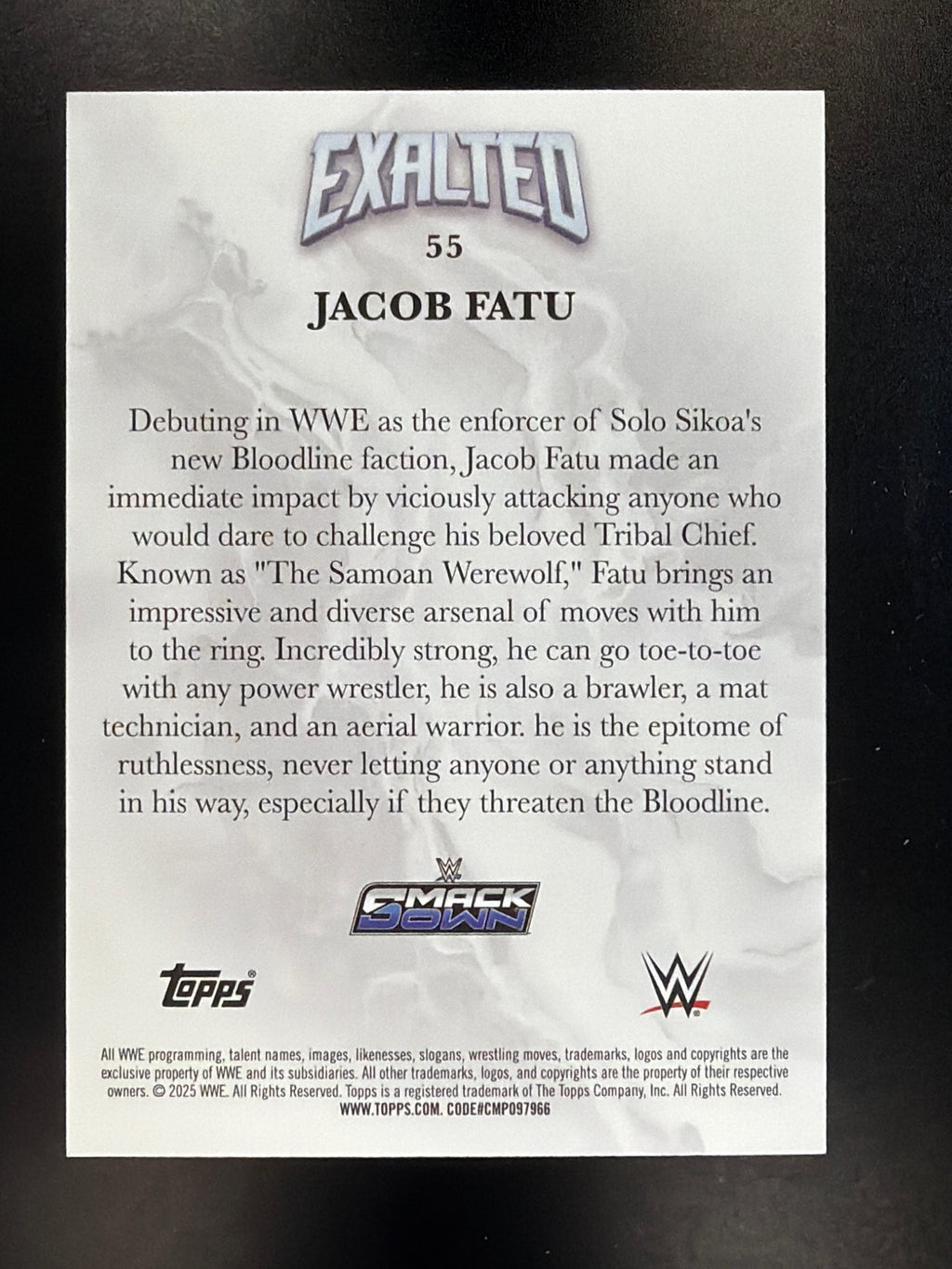 2025 Topps Exalted WWE #55 Jacob Fatu Blue #/25