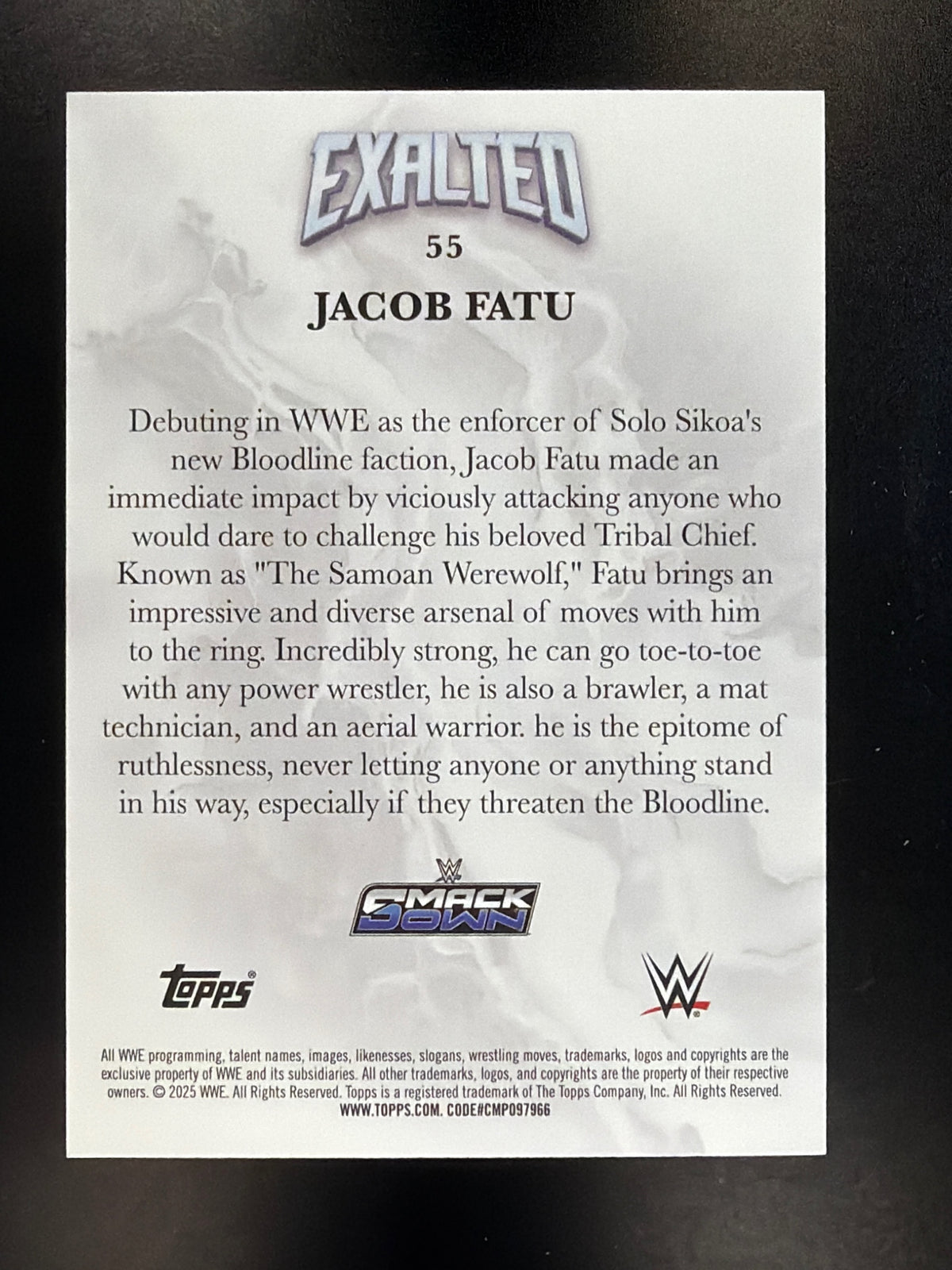 2025 Topps Exalted WWE #55 Jacob Fatu Blue #/25