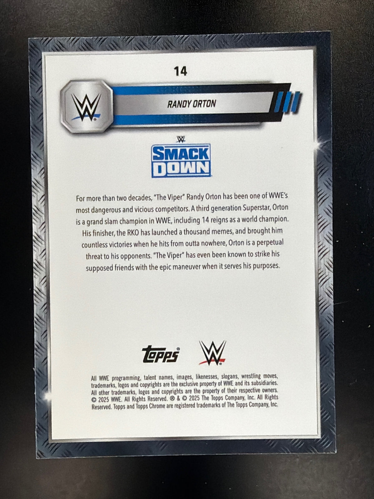 2025 Topps Chrome WWE #14 Randy Orton Blue Refractor #/150