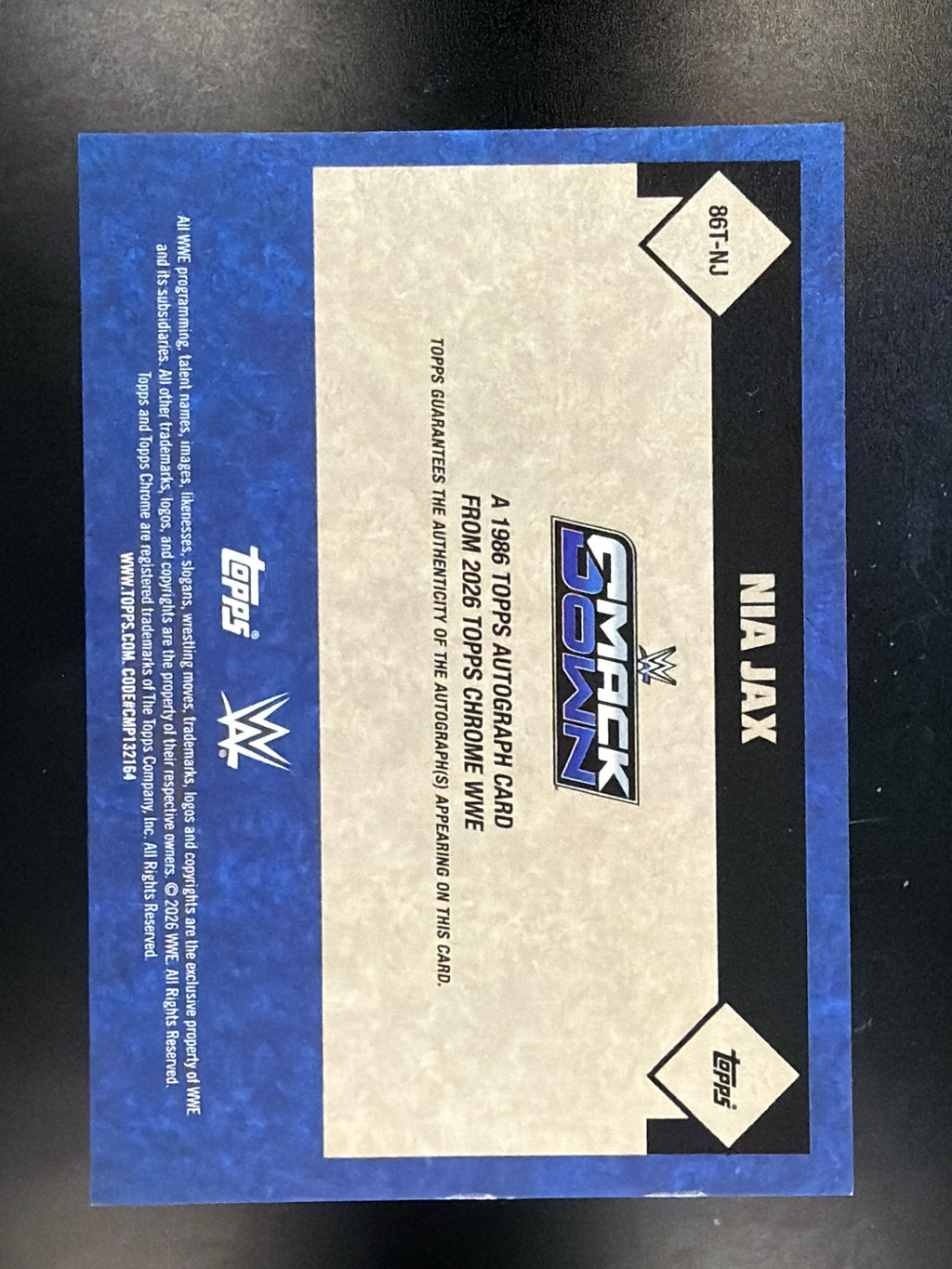 2026 Topps Chrome WWE #86T-NJ Nia Jax 1986 Topps Autographs Gold Refractor #/50