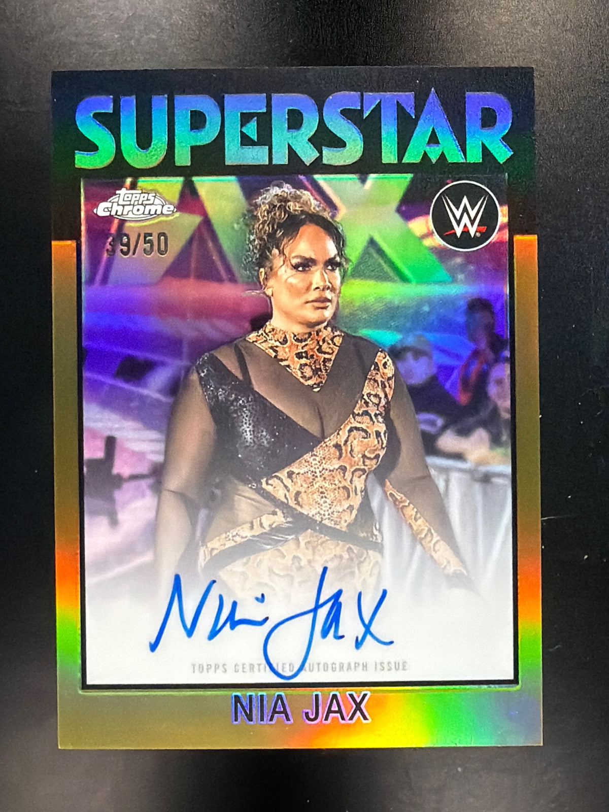 2026 Topps Chrome WWE #86T-NJ Nia Jax 1986 Topps Autographs Gold Refractor #/50