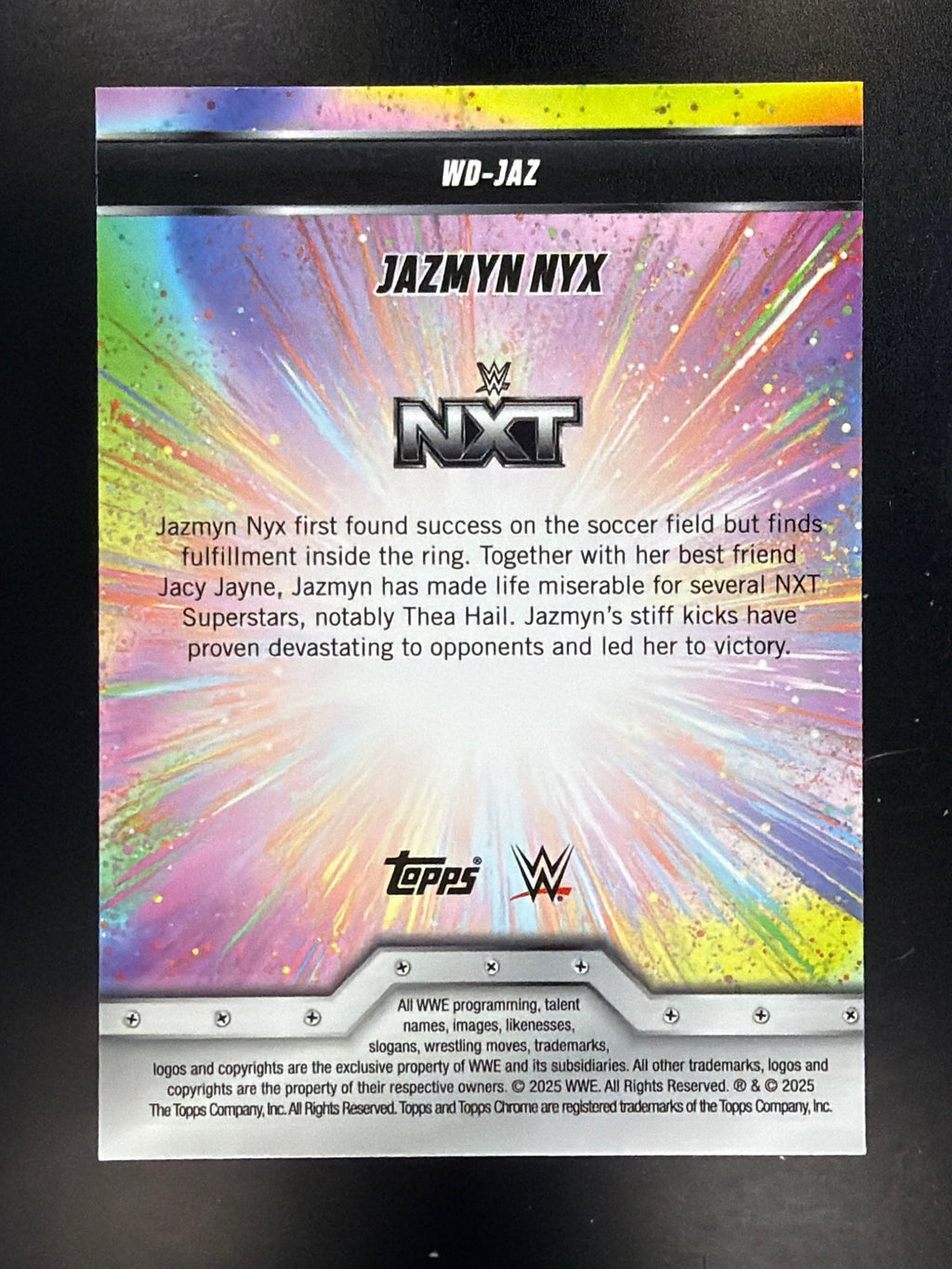 2025 Topps Chrome WWE #WD-JAZ Jazmyn Nyx Women's Division Green Refractor #/99