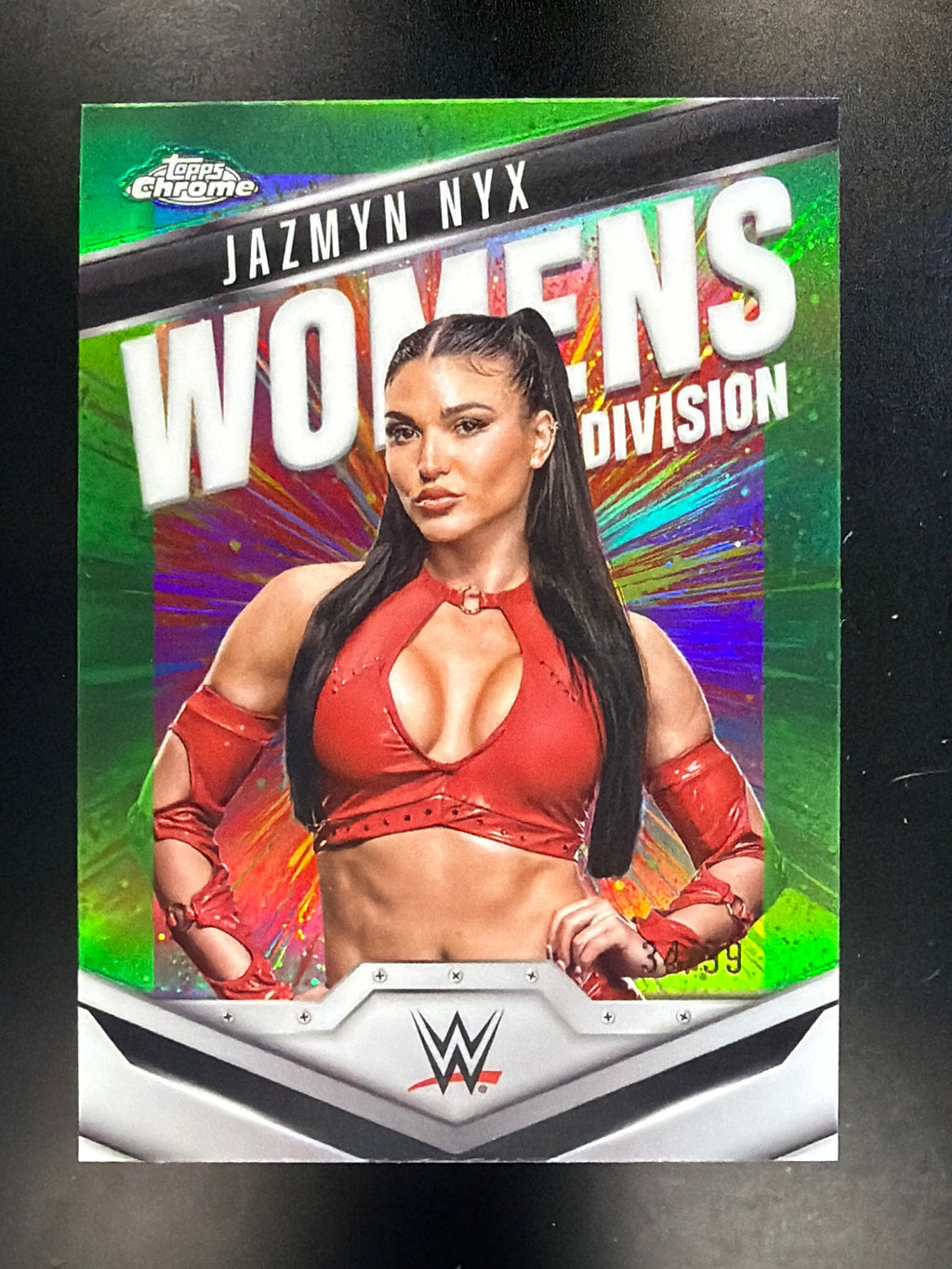 2025 Topps Chrome WWE #WD-JAZ Jazmyn Nyx Women's Division Green Refractor #/99
