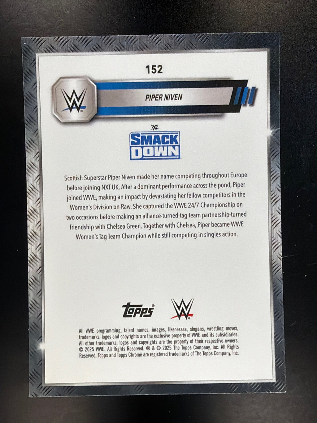 2025 Topps Chrome WWE #152 Piper Niven Aqua Shimmer Refractor #/199
