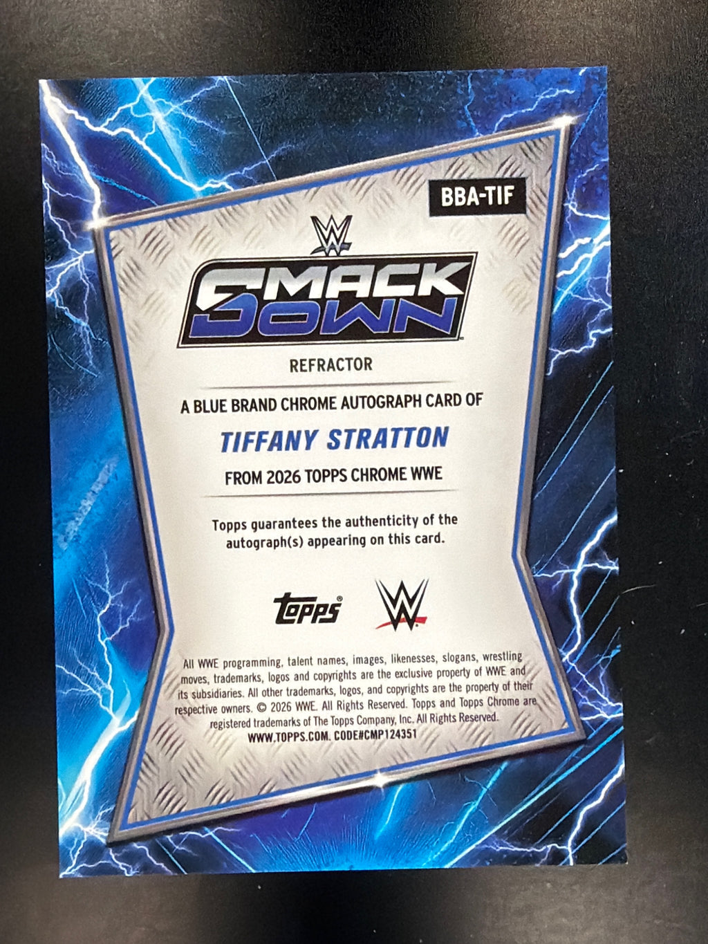 2026 Topps Chrome WWE #BBA-TIF Tiffany Stratton Blue Brand Autographs Refractor