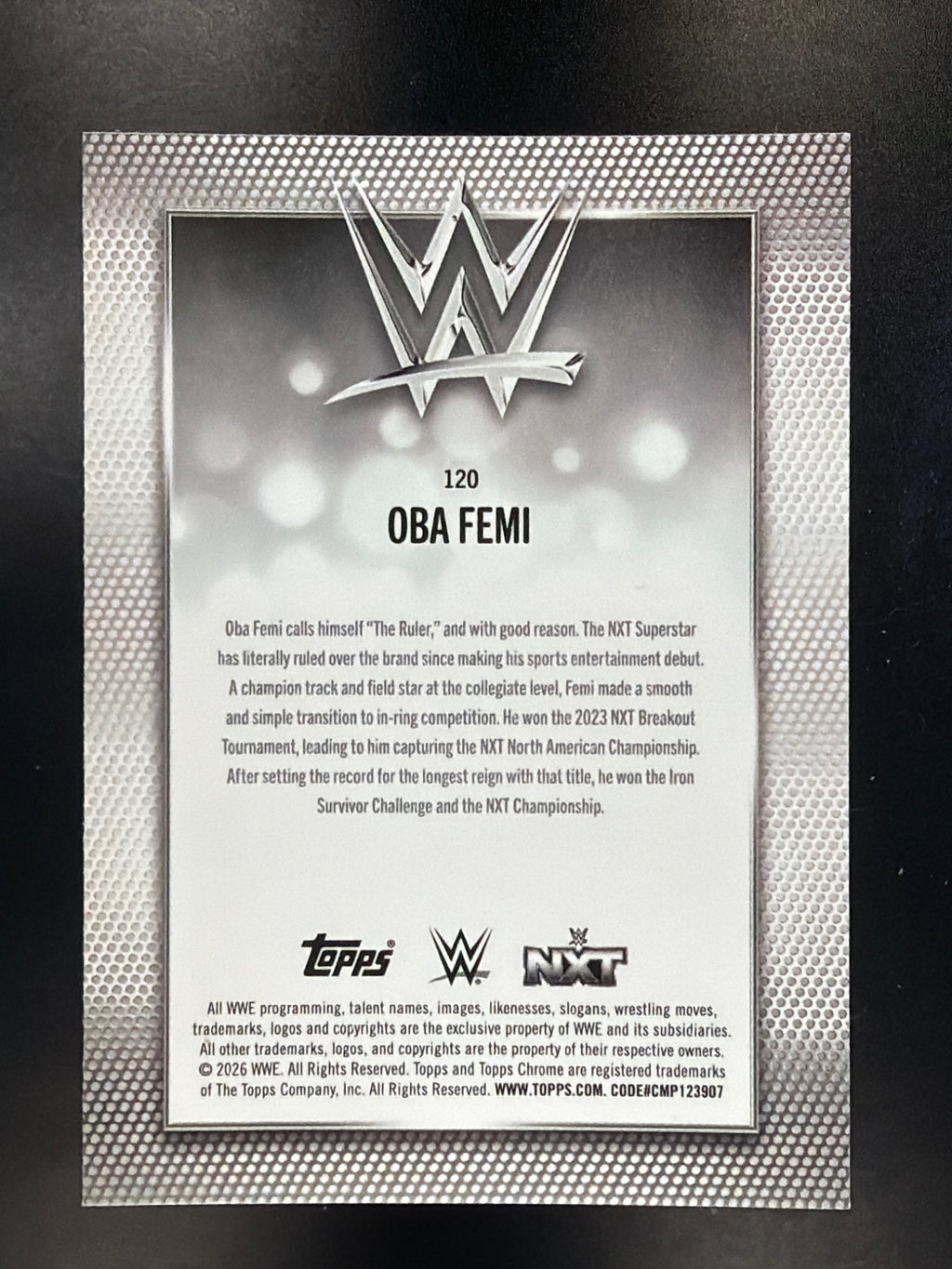 2026 Topps Chrome WWE #120 Oba Femi Blue Refractor #/150