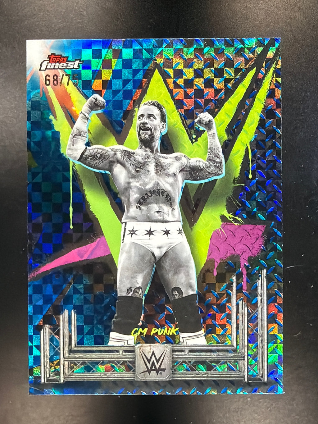 2025 Topps Finest WWE #147 CM Punk Blue Checkerboard #/75
