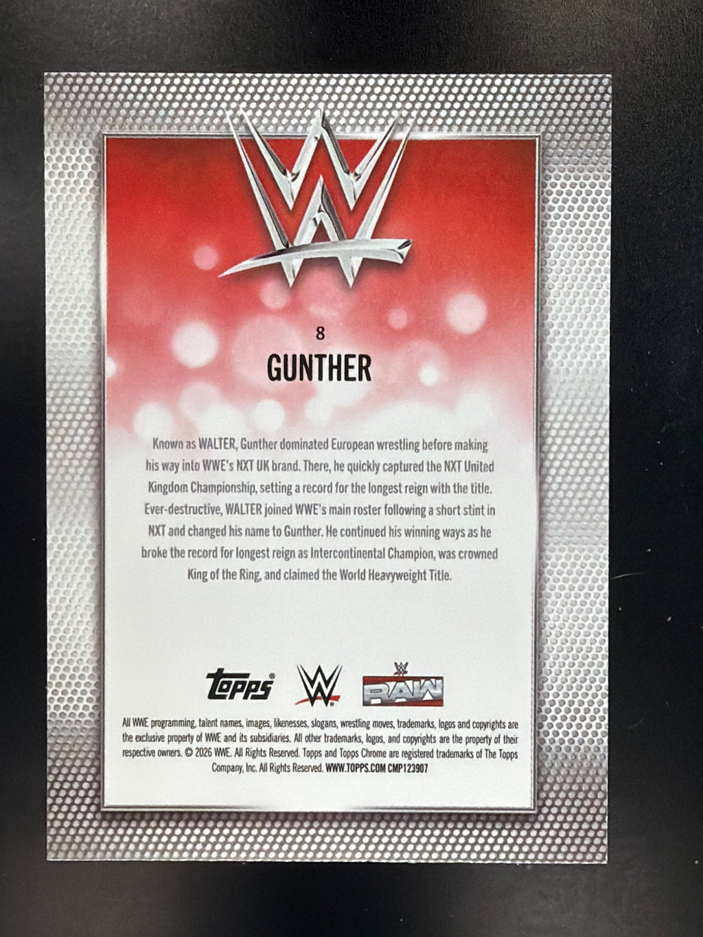 2026 Topps Chrome WWE #8 Gunther Purple Refractor #/75
