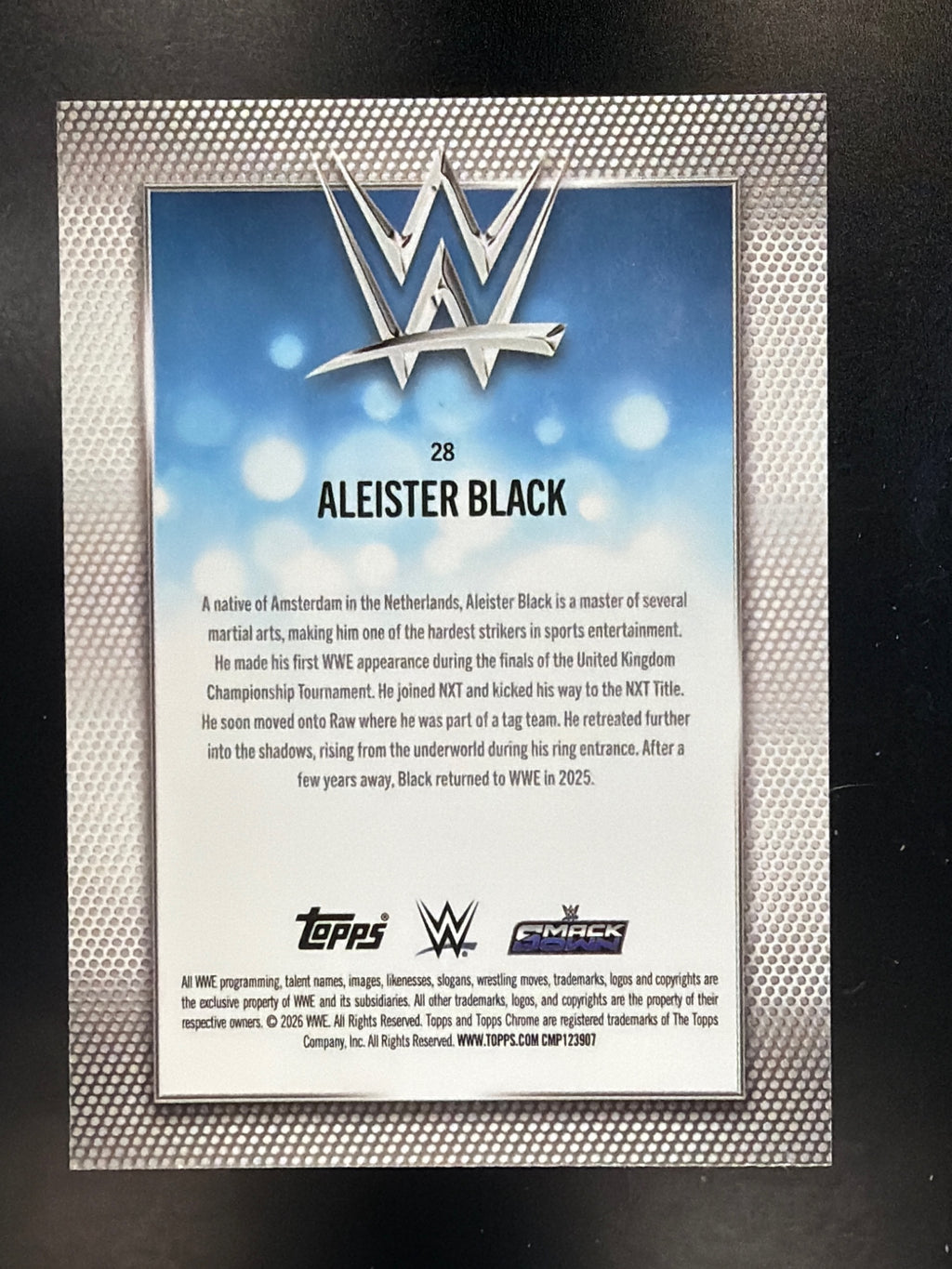 2026 Topps Chrome WWE #28 Aleister Black Blue Refractor #/150