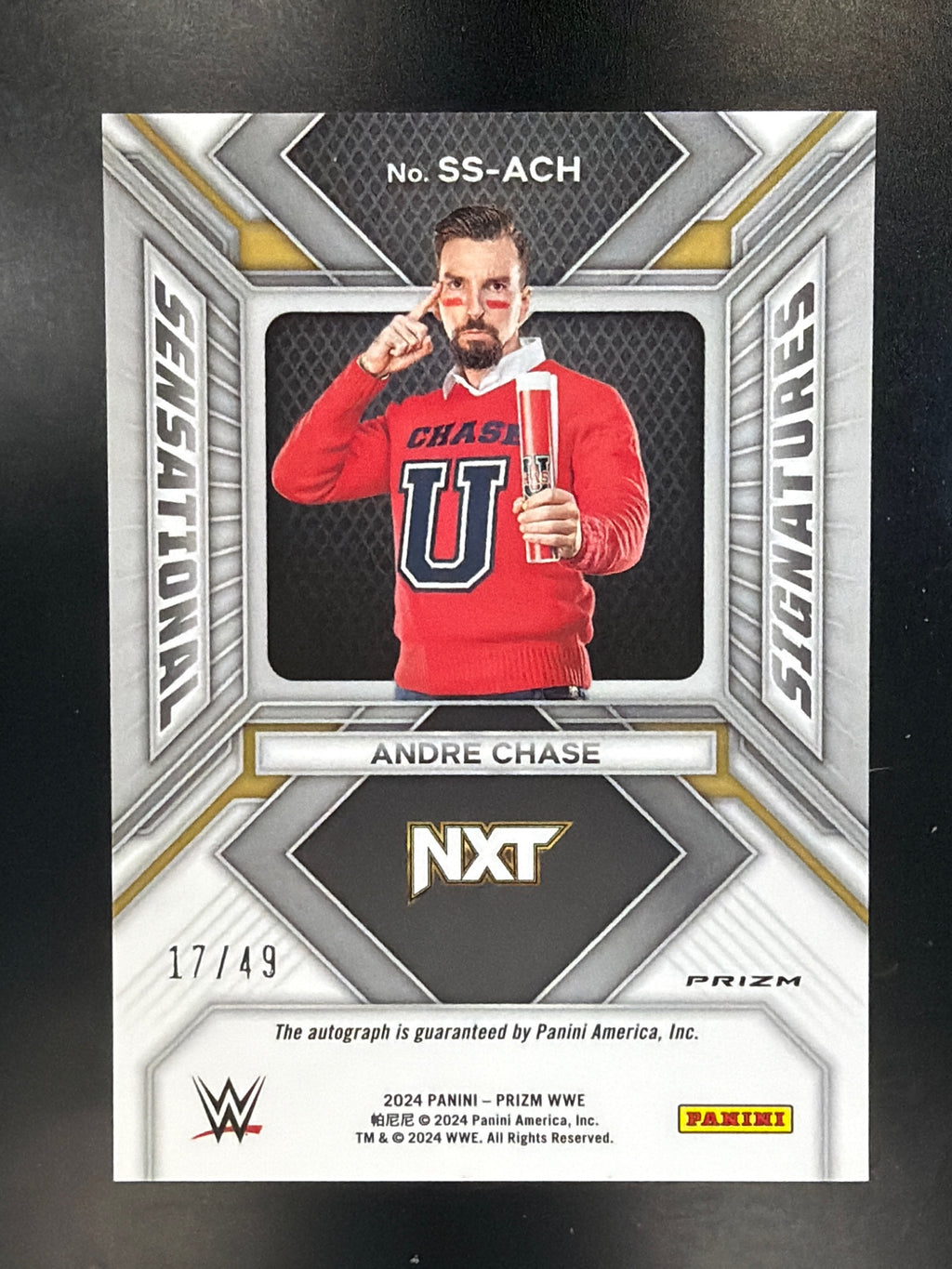 2024 Panini Prizm WWE #SS-ACH Andre Chase Sensational Signatures Blue #/49
