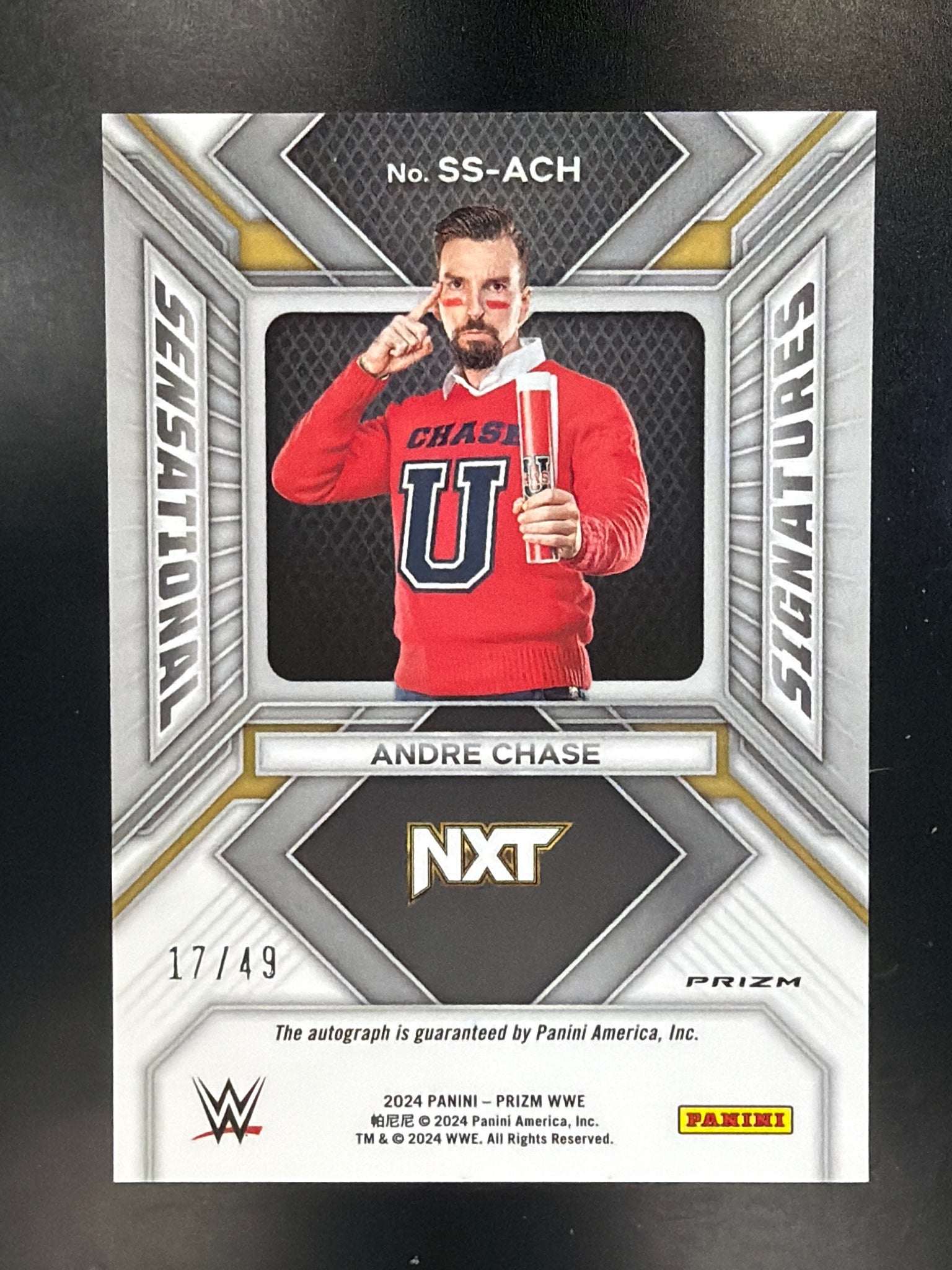 2024 Panini Prizm WWE #SS-ACH Andre Chase Sensational Signatures Blue #/49