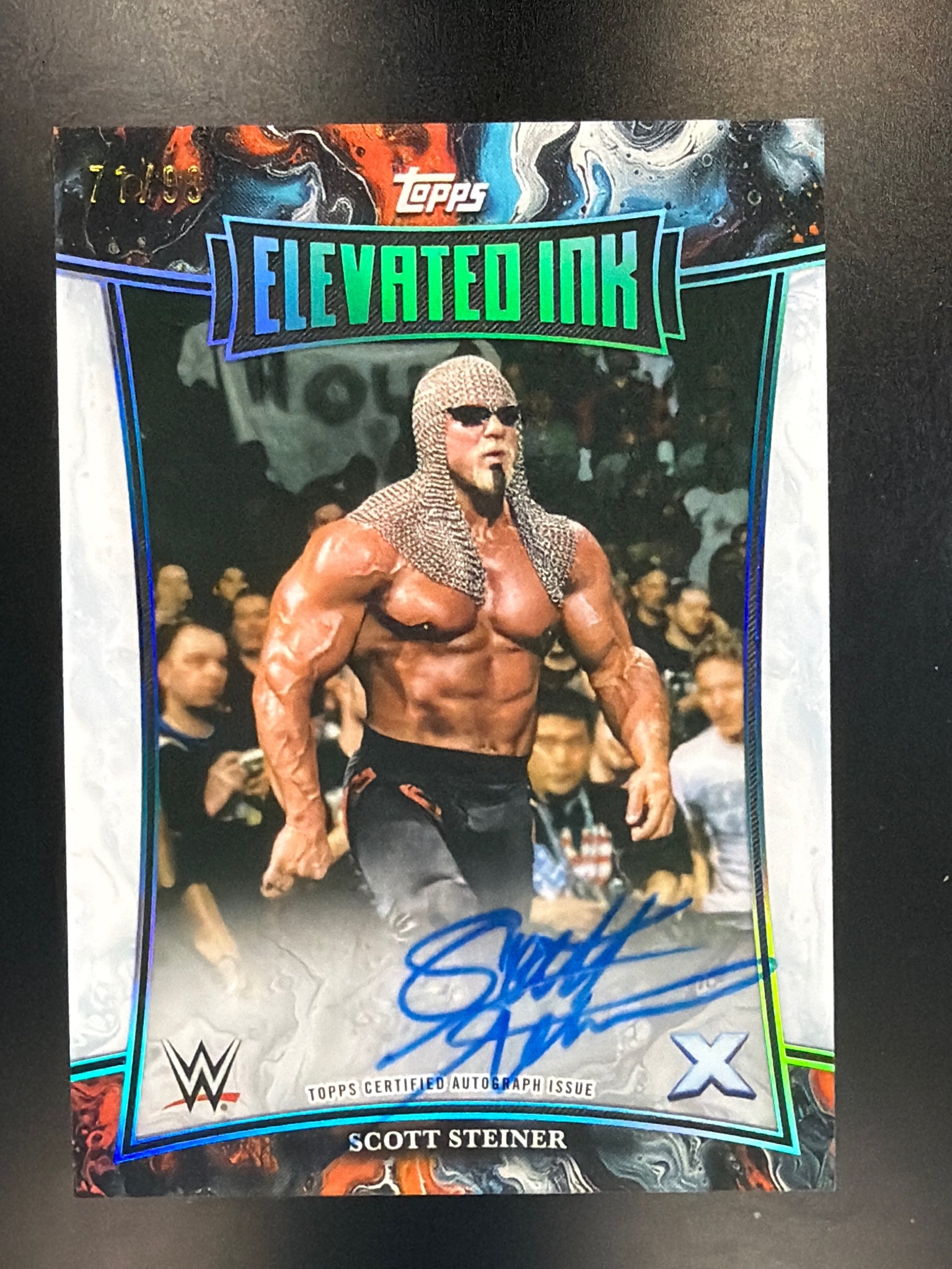 2025 Topps Exalted WWE #ELI-SSR Scott Steiner Elevated Ink Aqua #/99