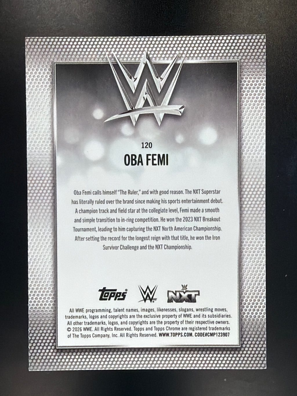 2026 Topps Chrome WWE #120 Oba Femi Green Refractor #/99