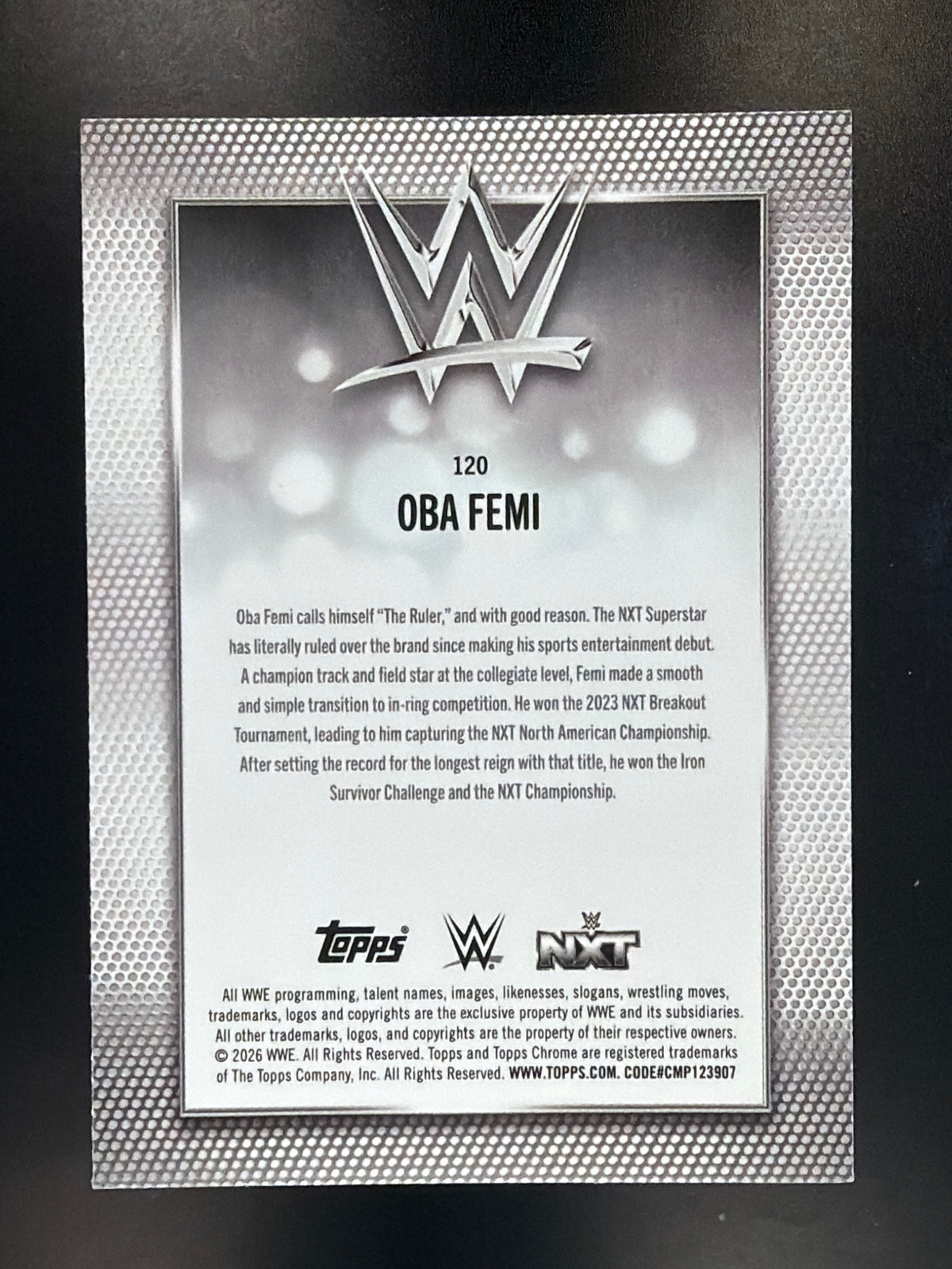 2026 Topps Chrome WWE #120 Oba Femi Green Refractor #/99